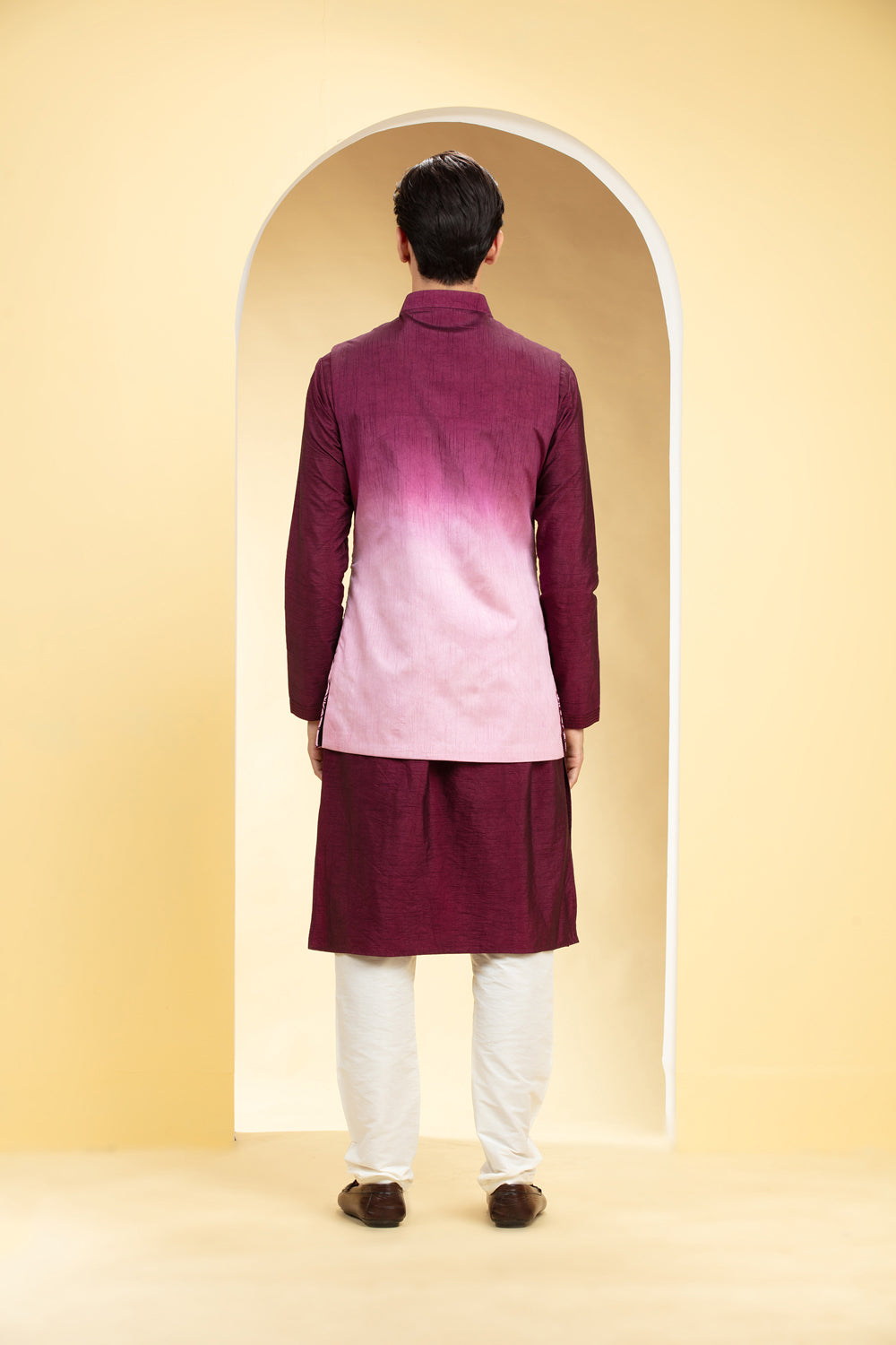 Wine Red Ombre Kurta Jacket Set Kurta Set With Mirror Placement