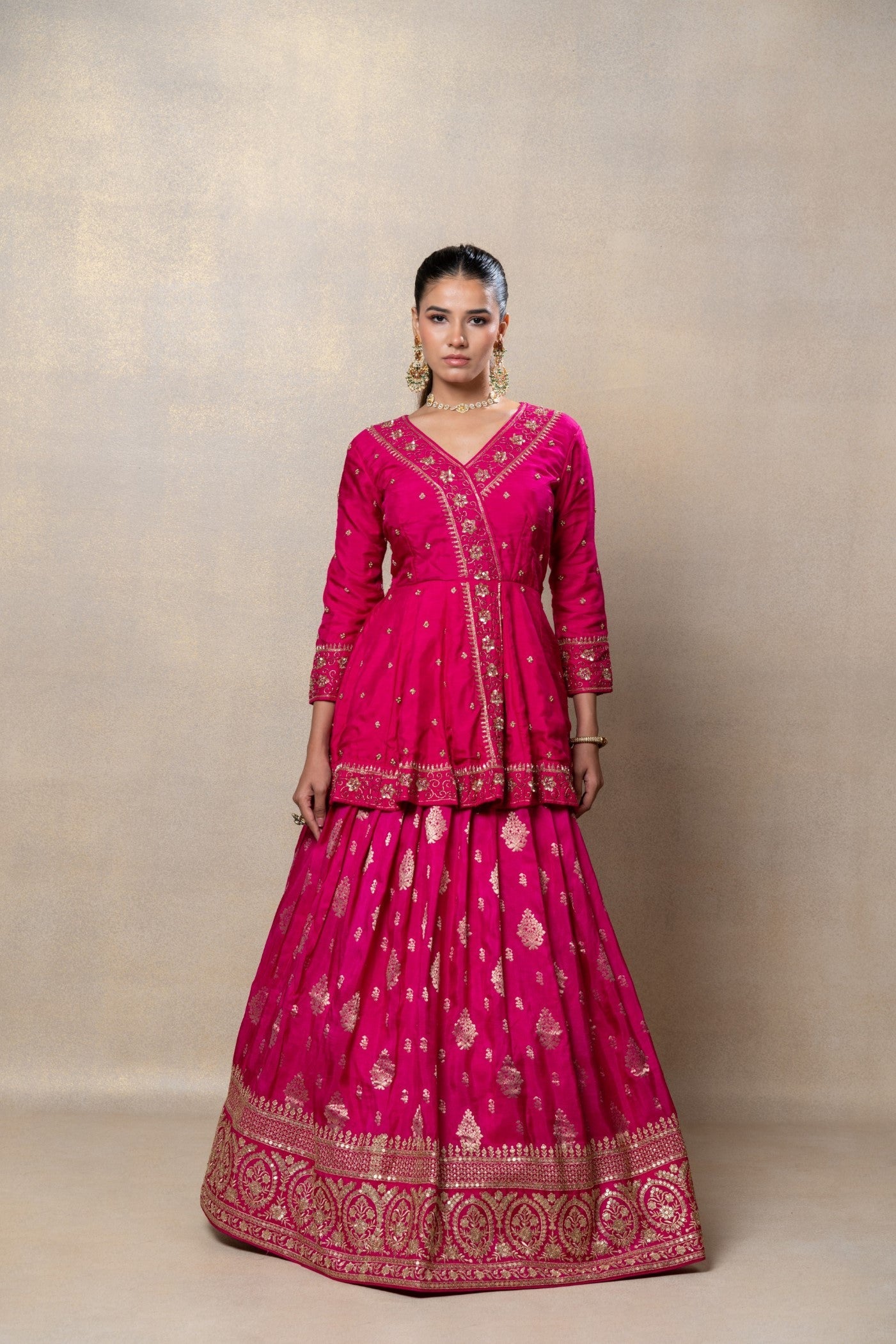 Flamingo pink soft silk indo-western set