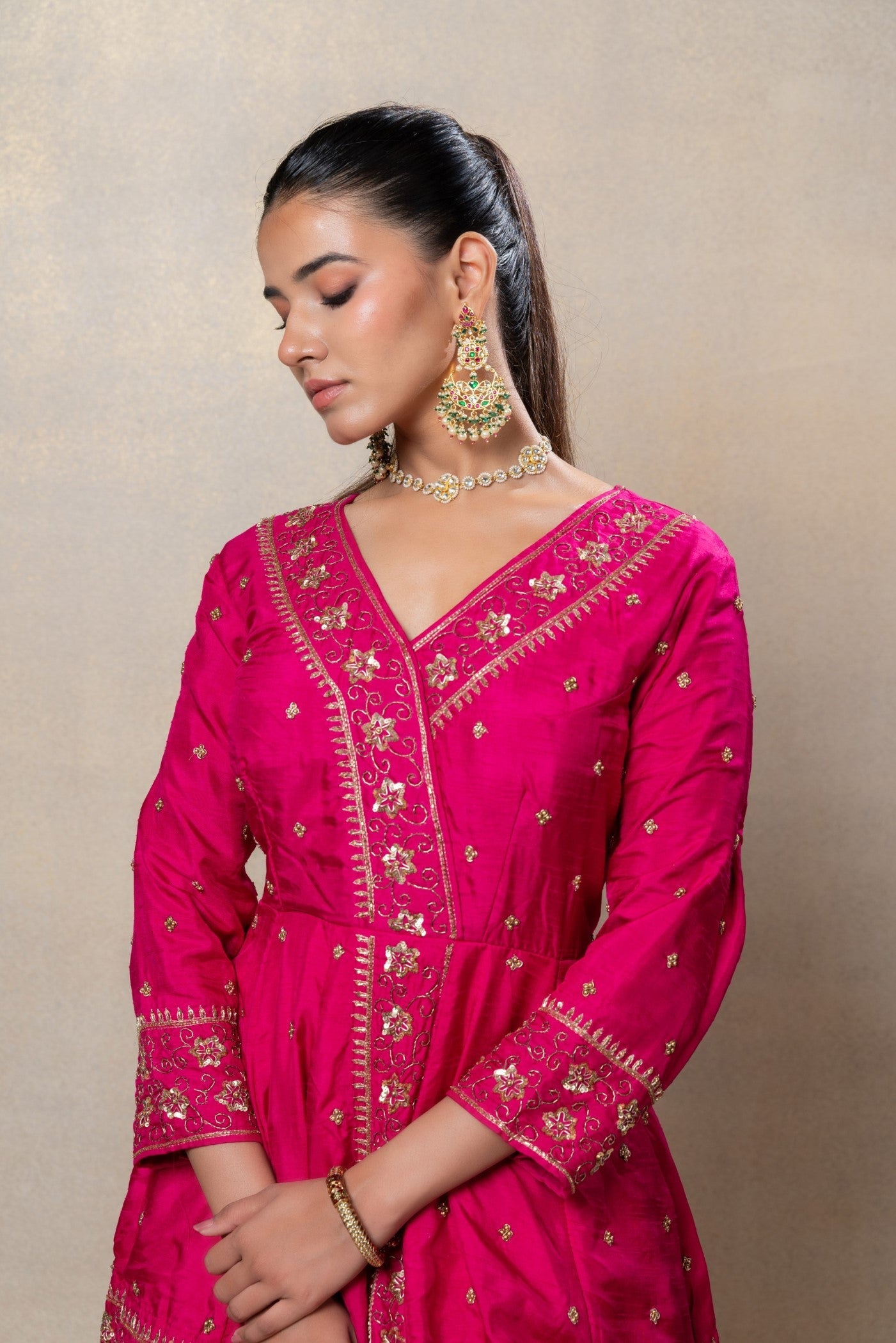 Flamingo pink soft silk indo-western set