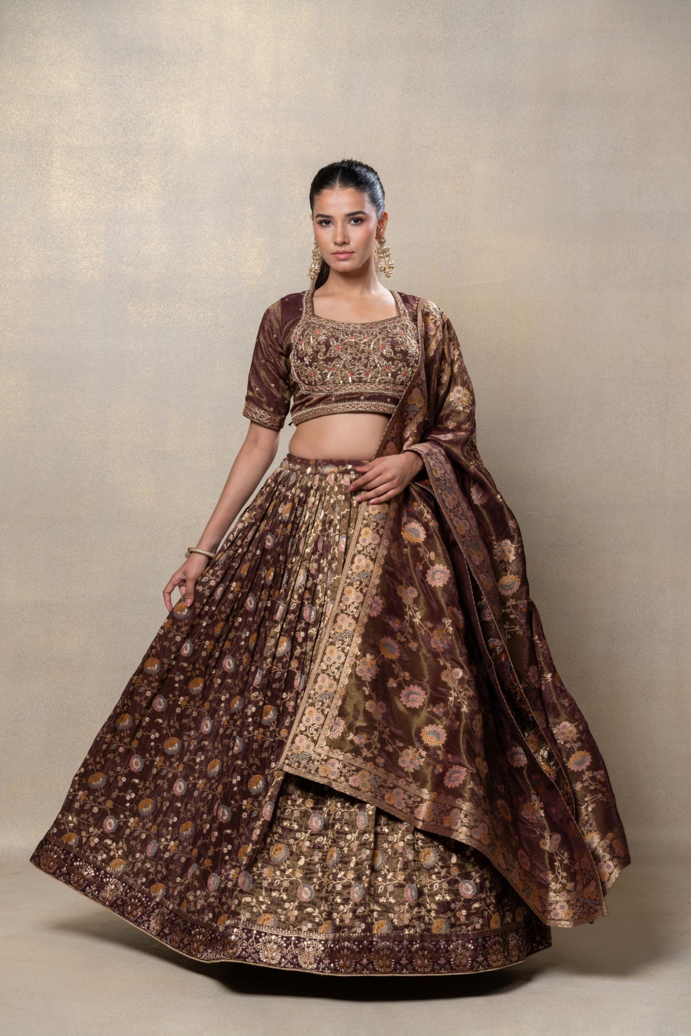 Coco brown soft silk lehenga set