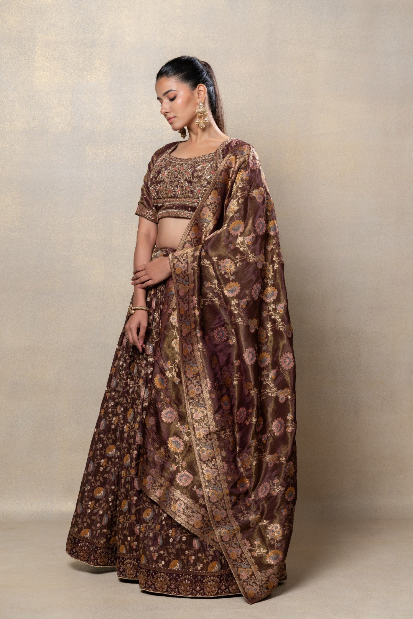 Coco brown soft silk lehenga set