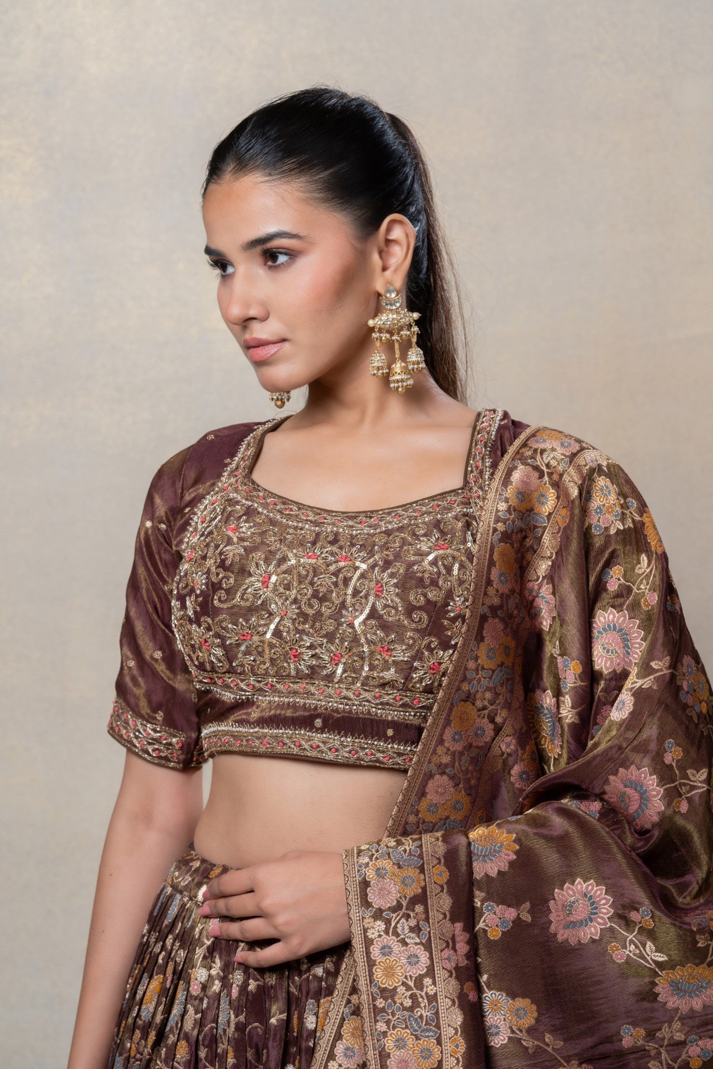 Coco brown soft silk lehenga set