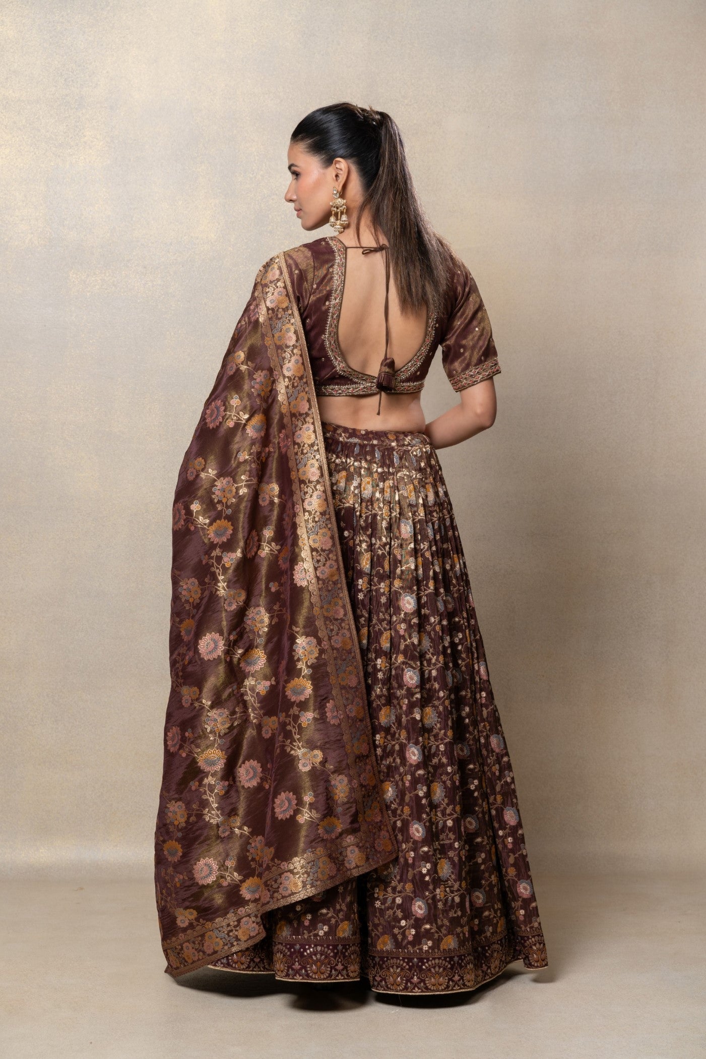 Coco brown soft silk lehenga set