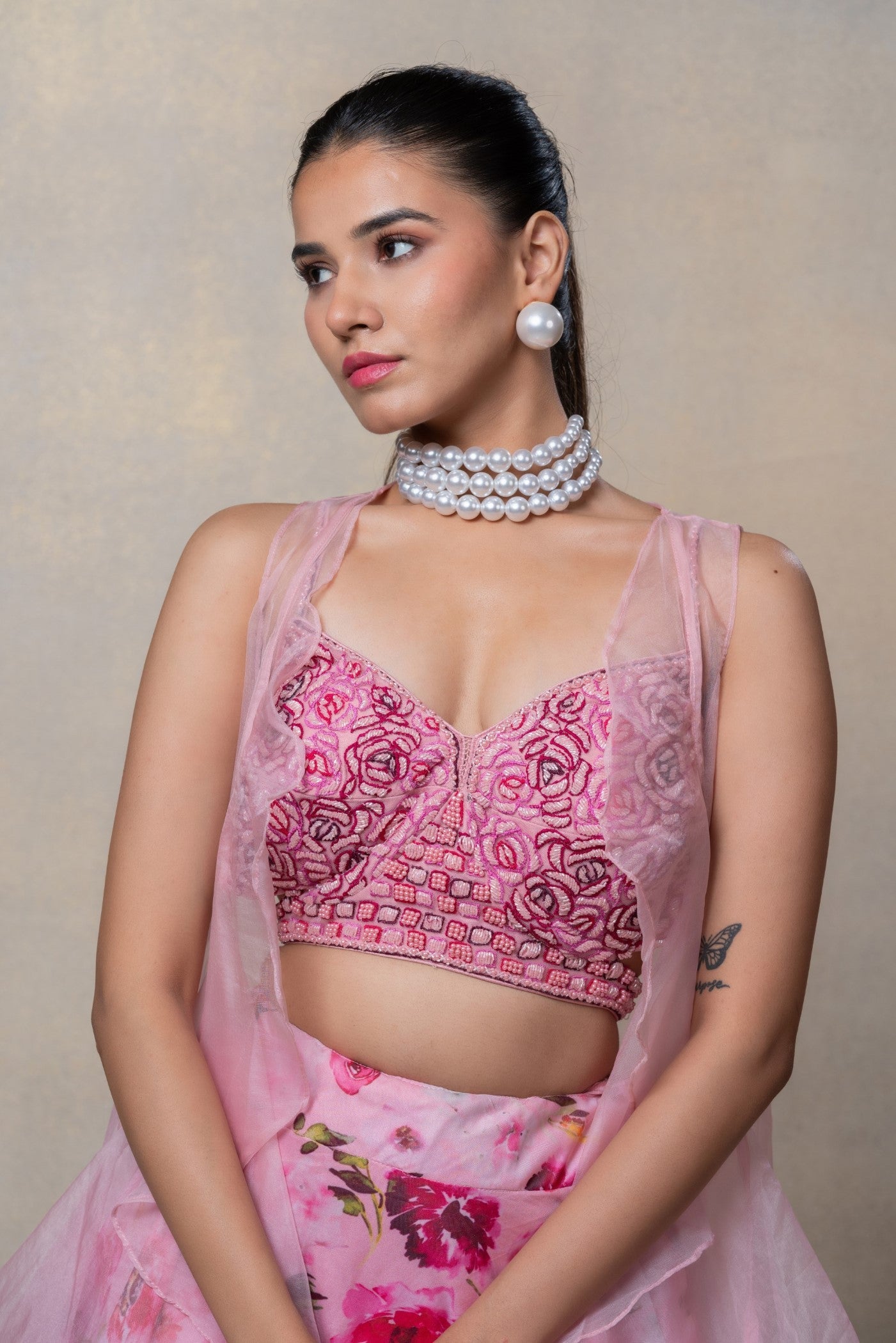 Blush pink organza lehenga set