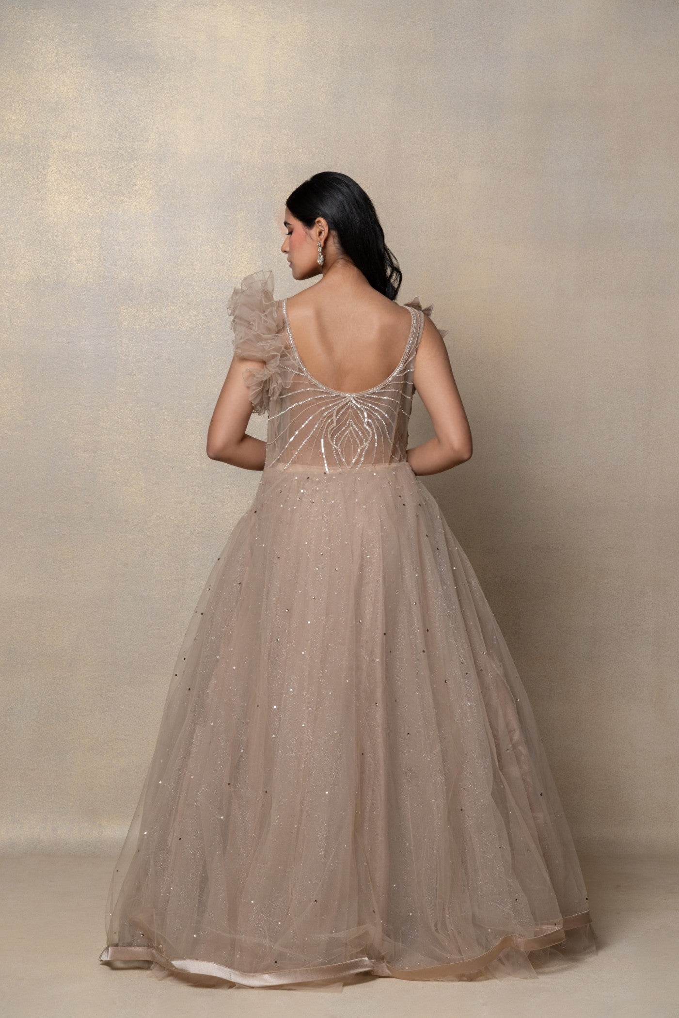 Tortilla brown sequinned net gown