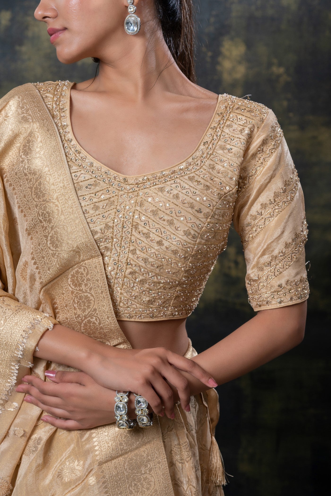 Golden banarasi soft silk lehenga set