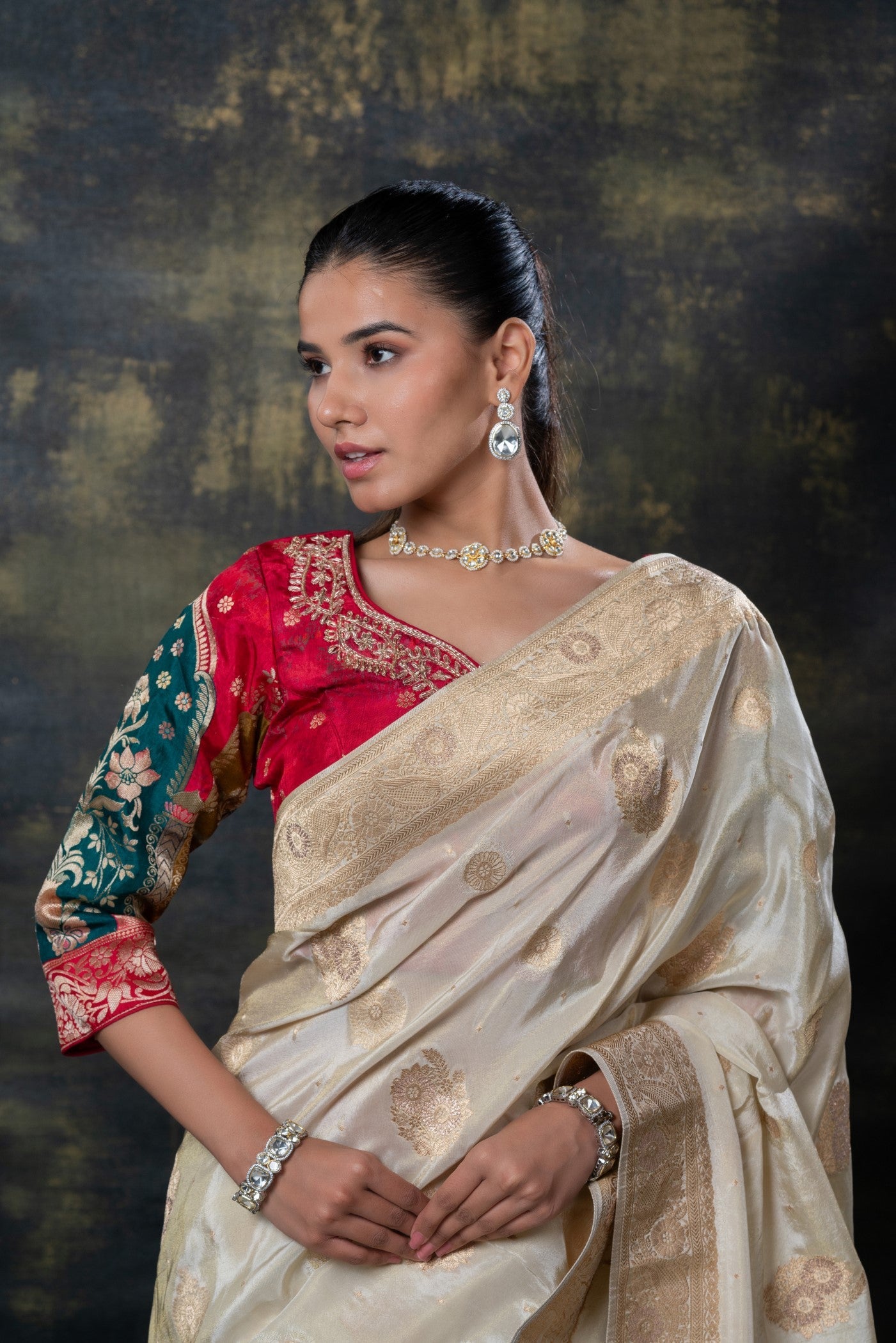 Golden beige silk saree