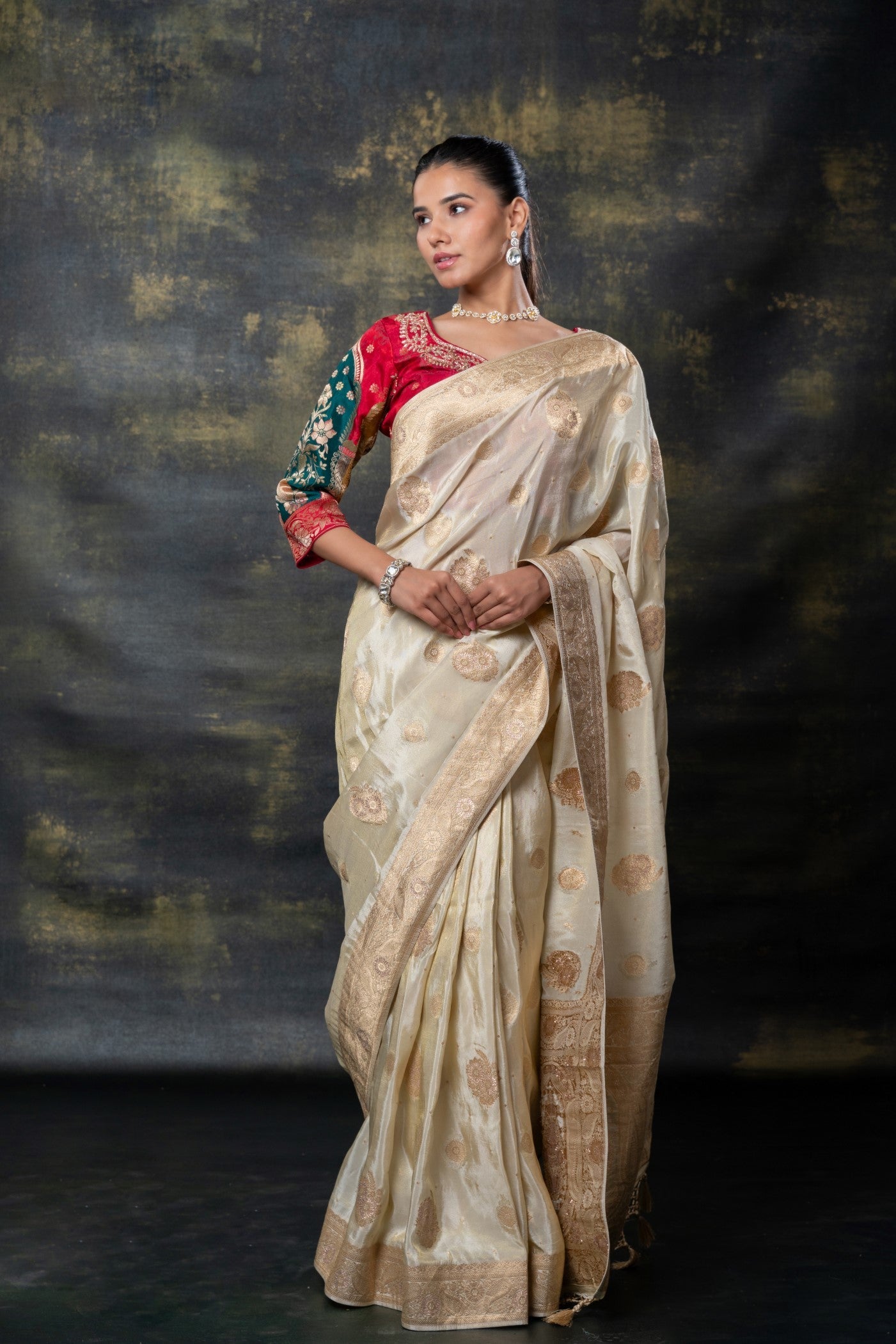 Golden beige silk saree