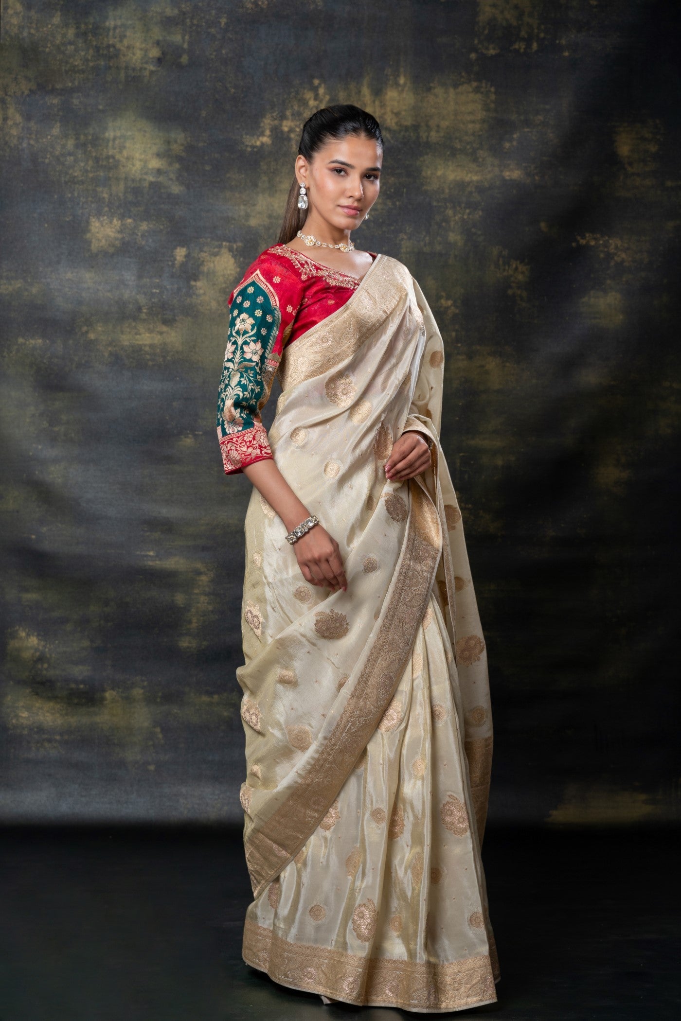 Golden beige silk saree