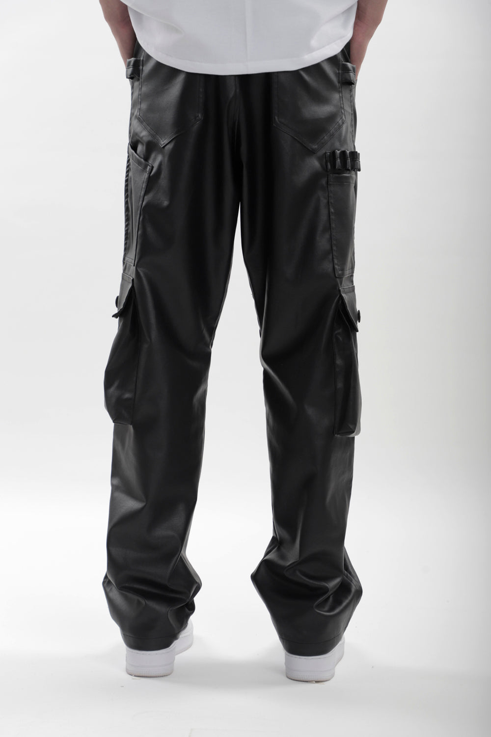 Leather Carpenter Pants - Black - Auraya Fashion 