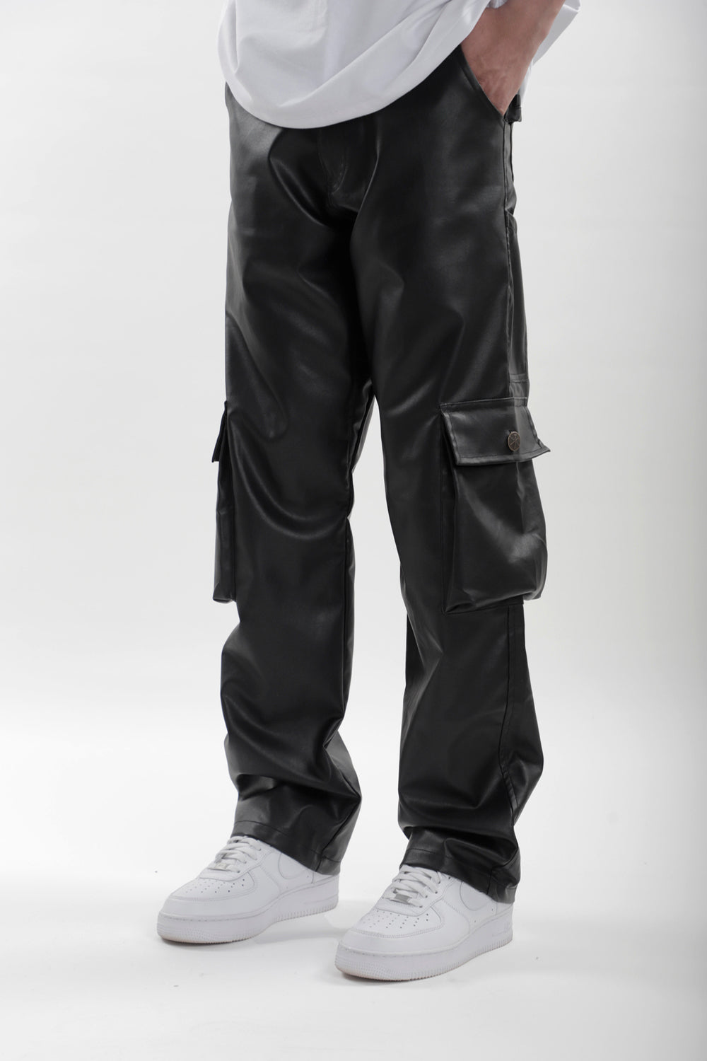 Leather Carpenter Pants - Black - Auraya Fashion 