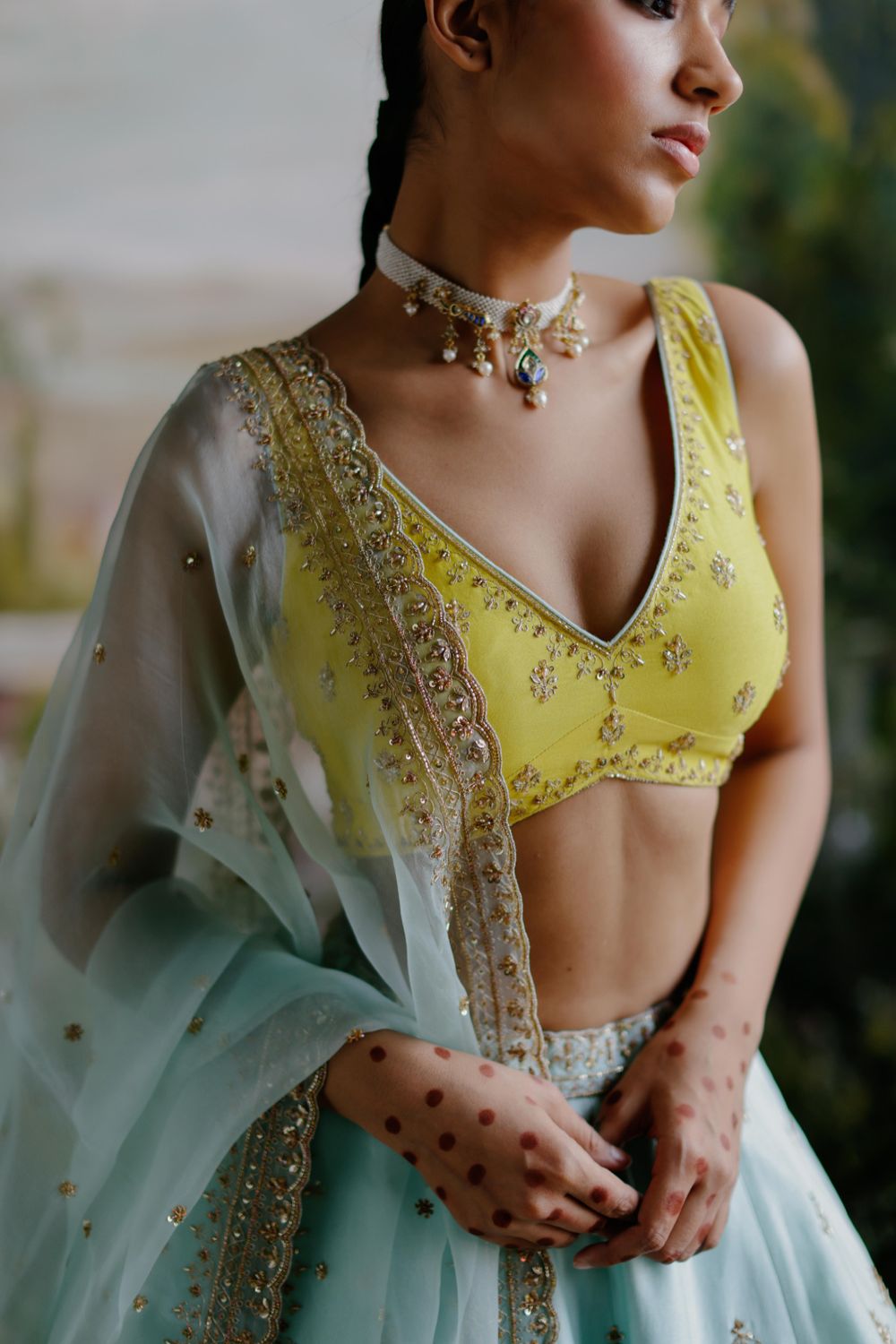 Aqua Yellow Lehenga Set - Auraya Fashion 