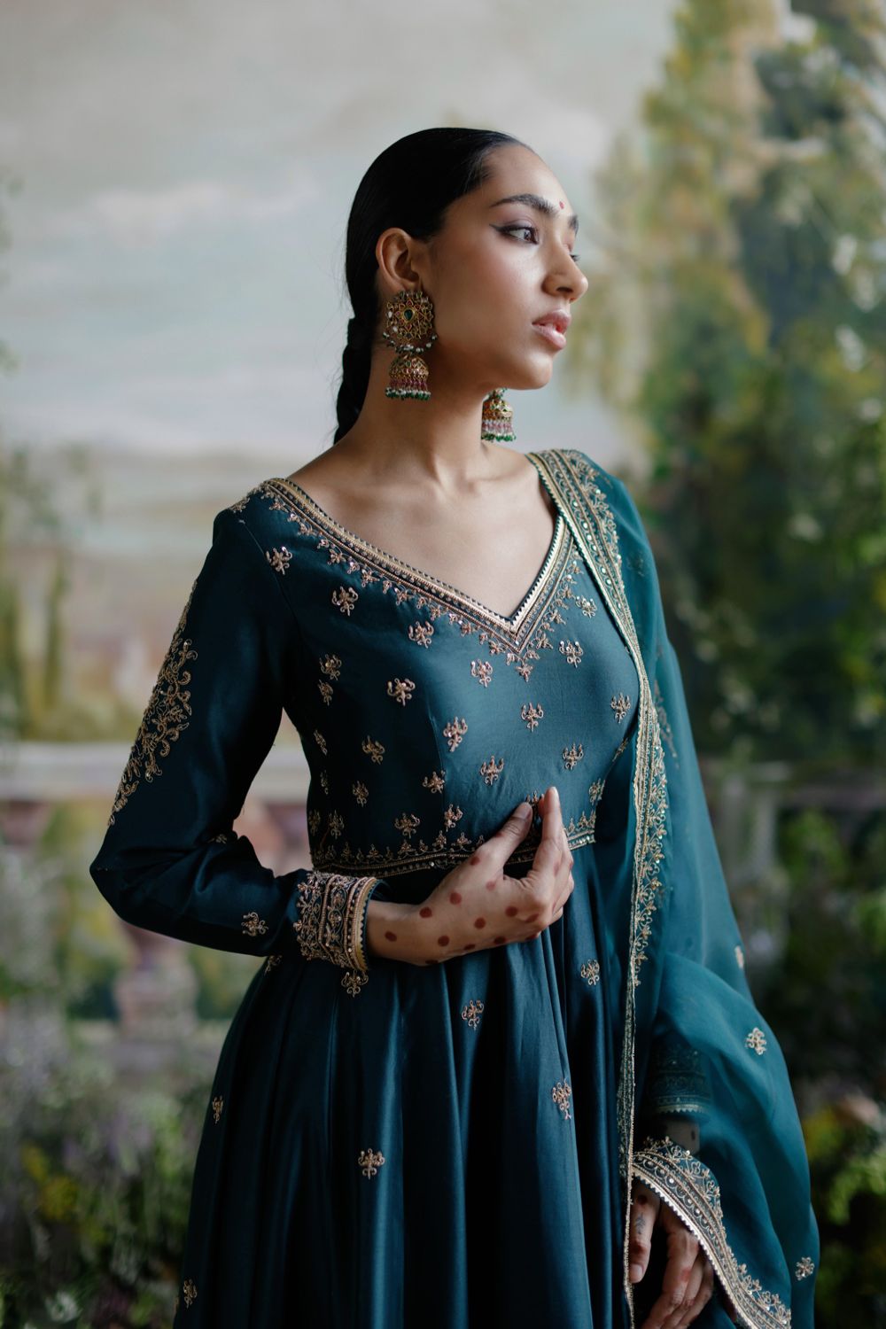 Dark Green Anarkali Set - Auraya Fashion 