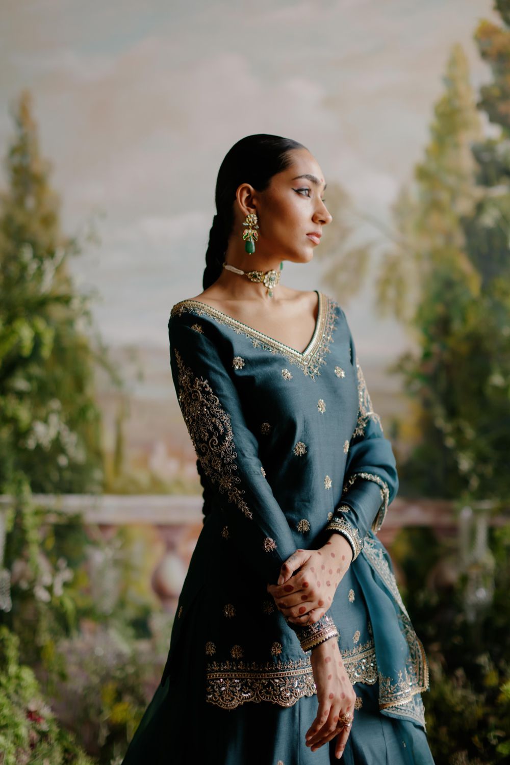 Dark Green Sharara Set - Auraya Fashion -  - #tag1# - #tag2# - #tag3# - #tag3#