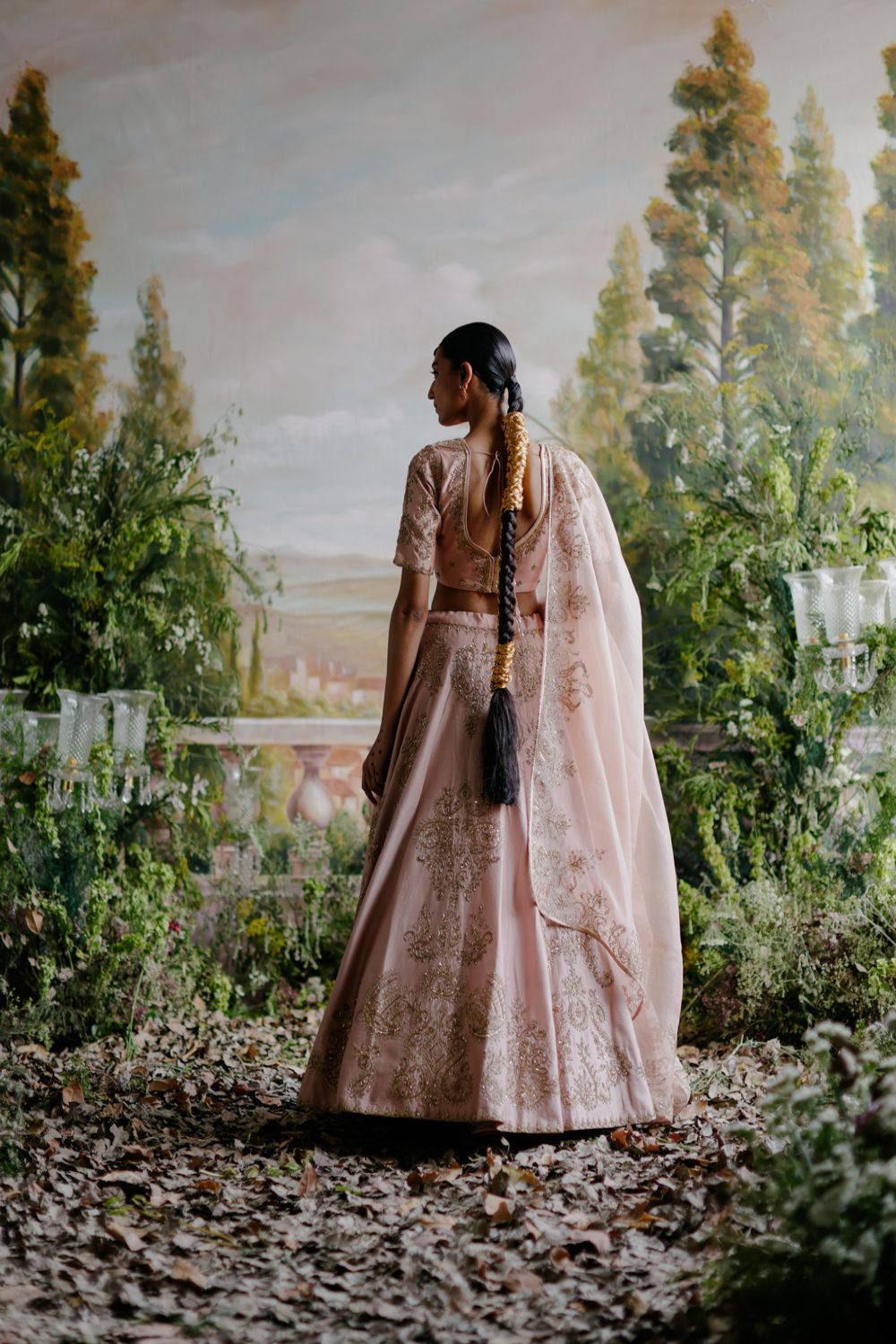 Blush Pink Chanderi Lehenga Set - Auraya Fashion 