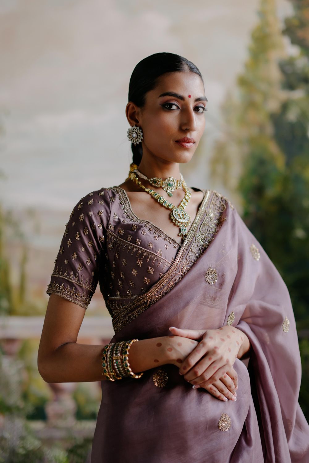 Antique Violet Saree Set - Auraya Fashion 
