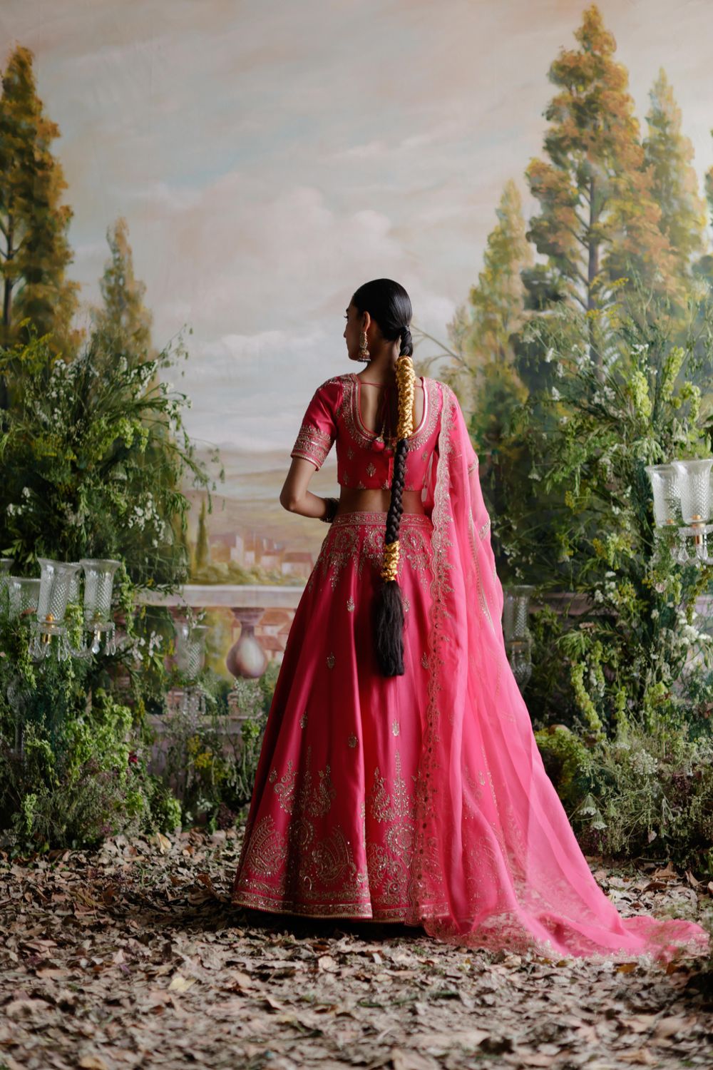 Pink Chanderi Lehenga Set - Auraya Fashion 