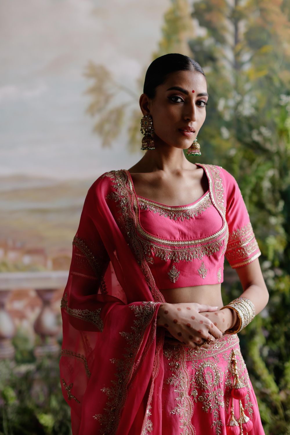 Pink Chanderi Lehenga Set - Auraya Fashion 