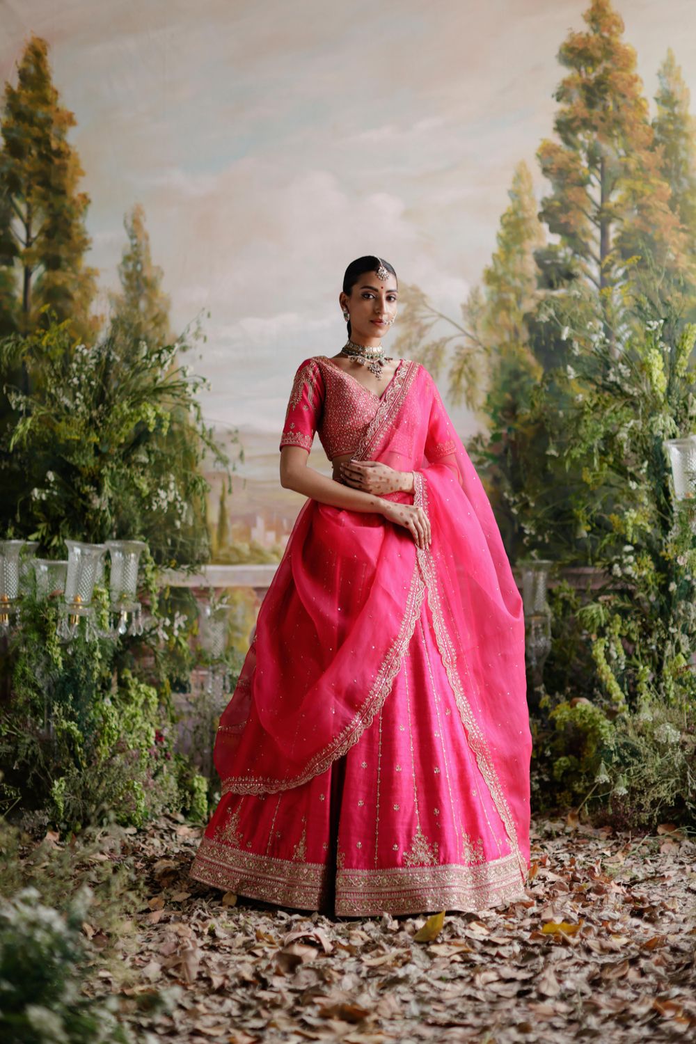 Hot Pink Raw Silk Lehenga Set - Auraya Fashion - Jigar Mali - 