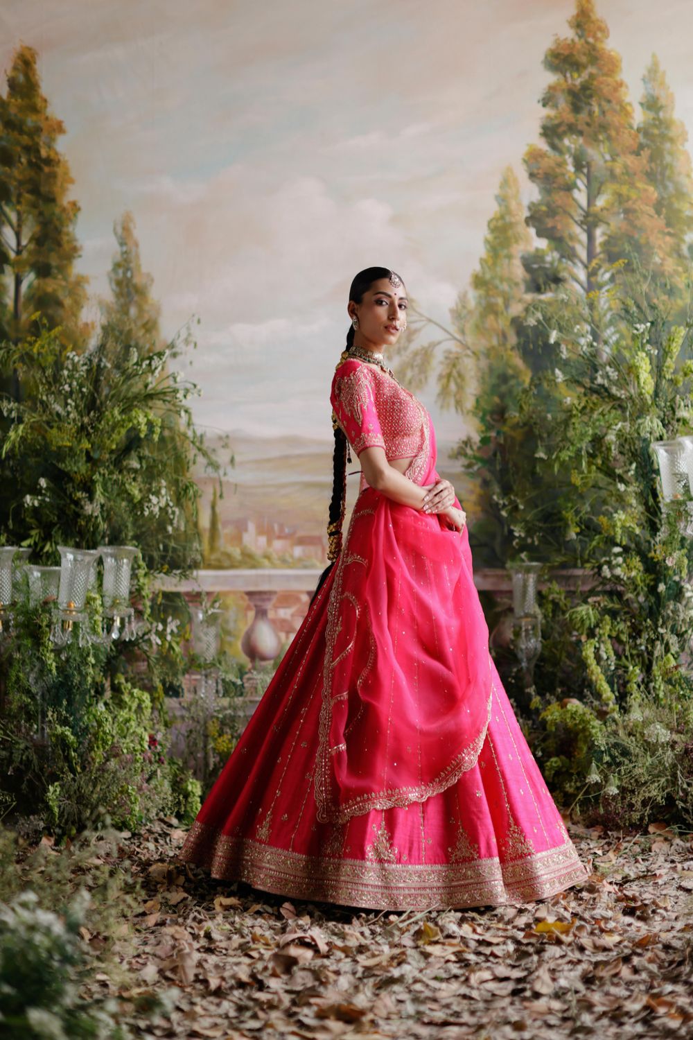 Hot Pink Raw Silk Lehenga Set - Auraya Fashion 