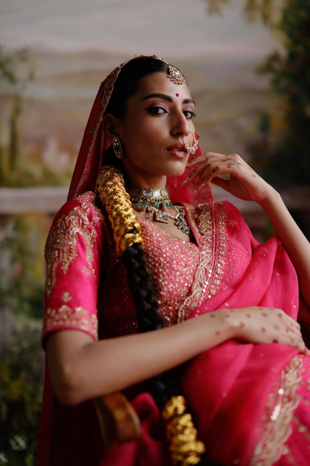 Hot Pink Raw Silk Lehenga Set - Auraya Fashion 