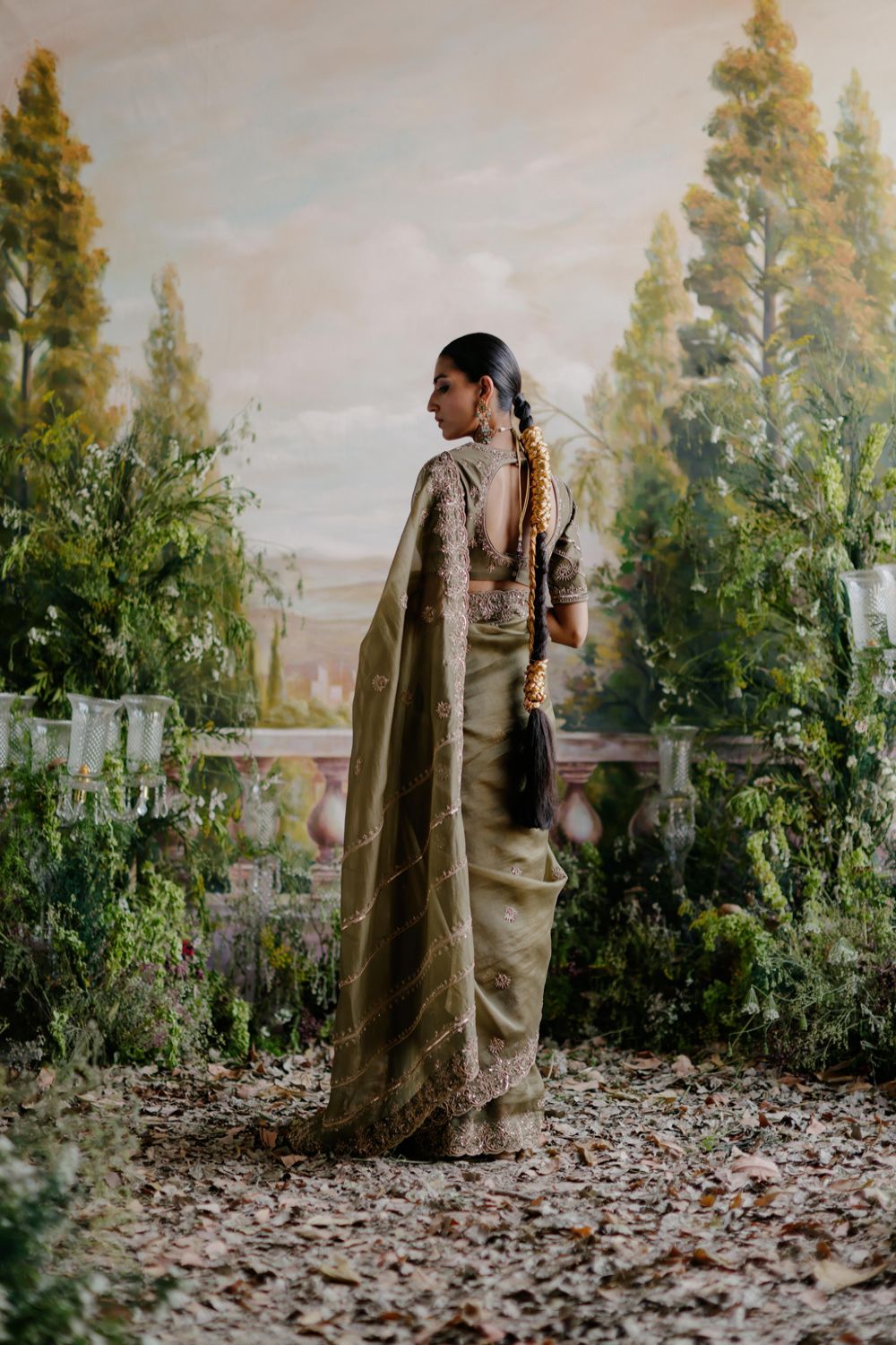 Olive Green Saree Set - Auraya Fashion 