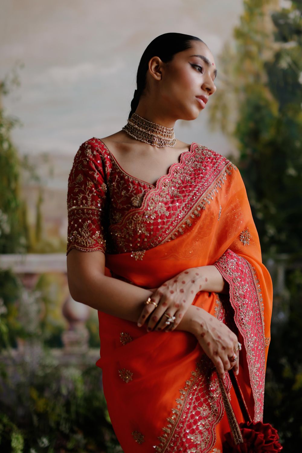 Orange Saree Set - Auraya Fashion 