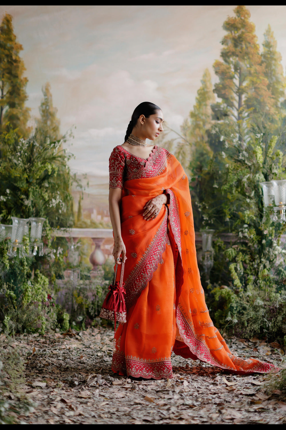 Orange Saree Set - Auraya Fashion 