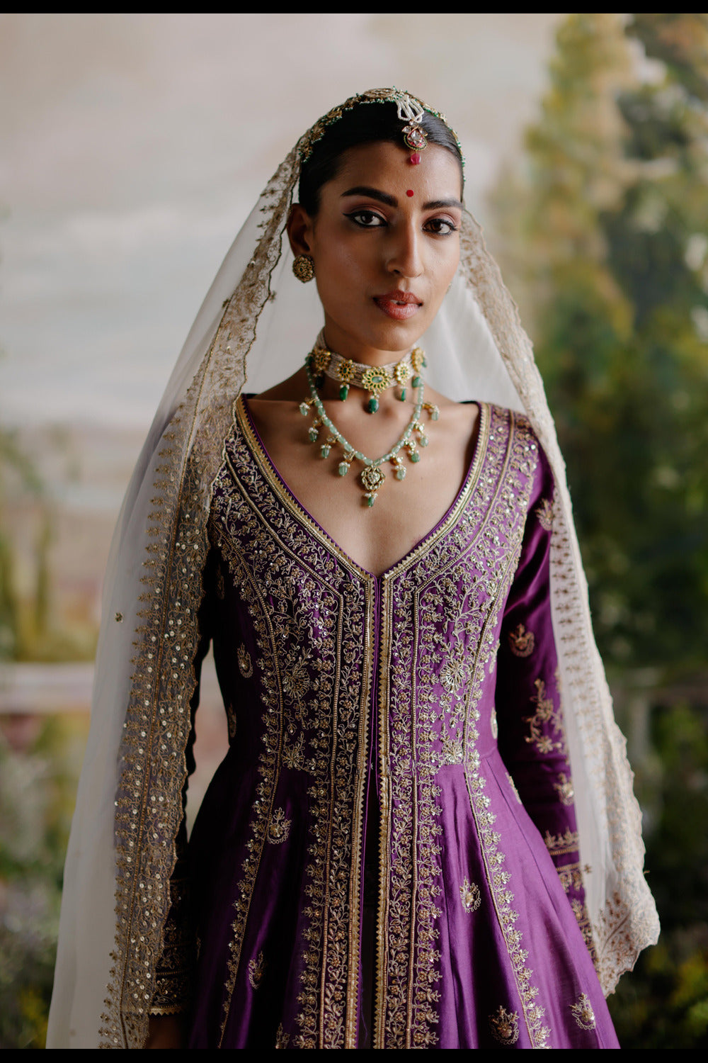 Purple Jacket With Ivory Lehenga - Auraya Fashion 