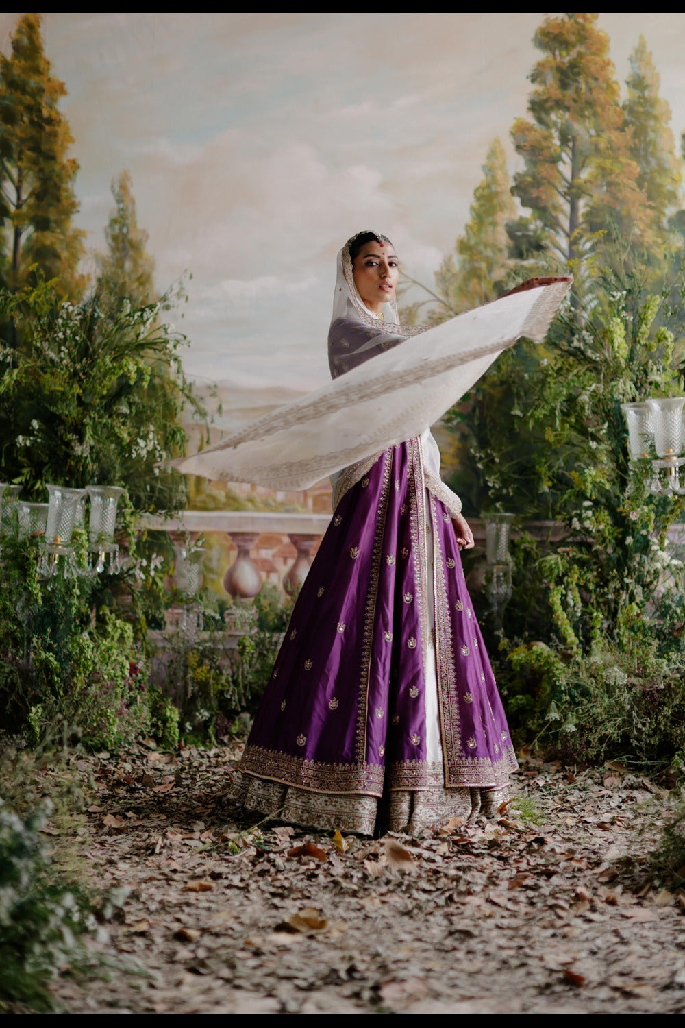 Purple Jacket With Ivory Lehenga - Auraya Fashion 