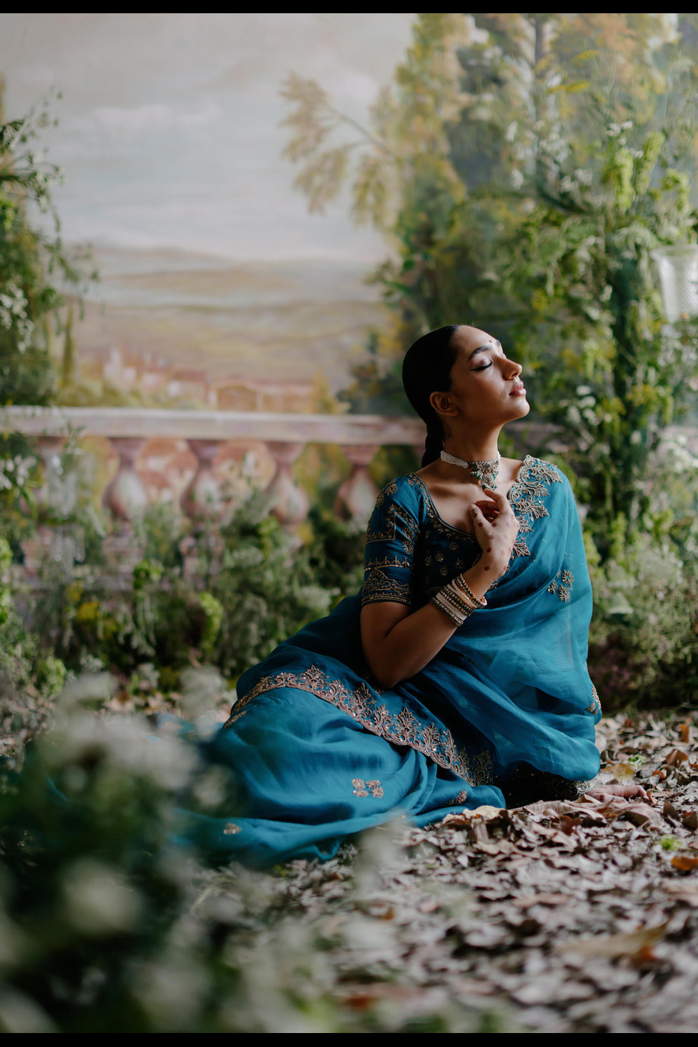 Teal Green Organza Saree Set - Auraya Fashion 
