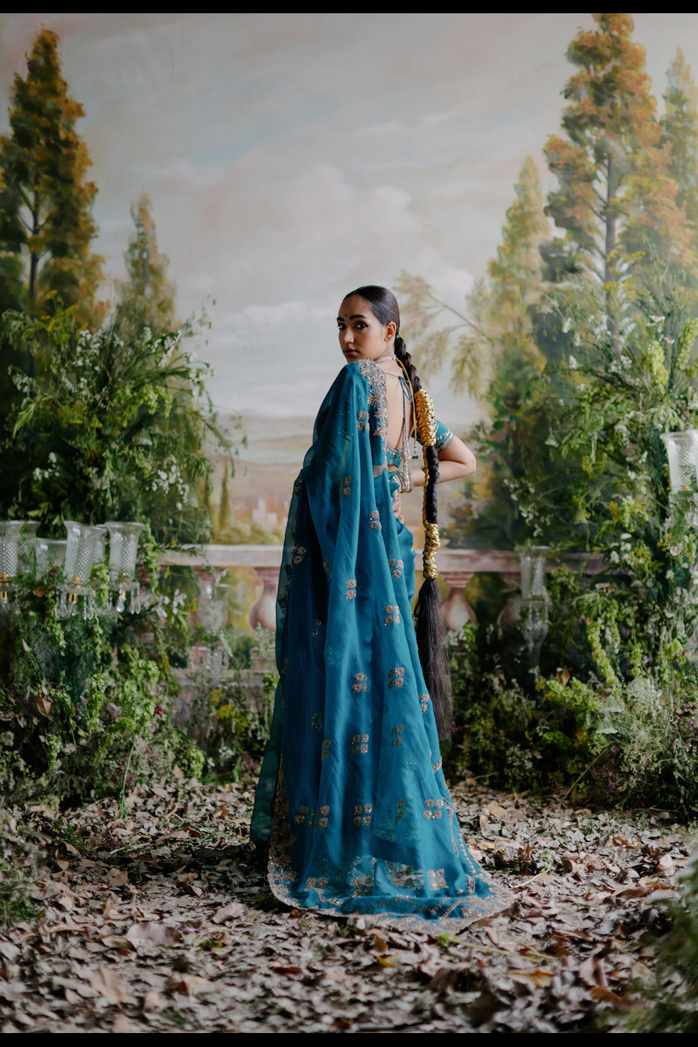 Teal Green Organza Saree Set - Auraya Fashion 