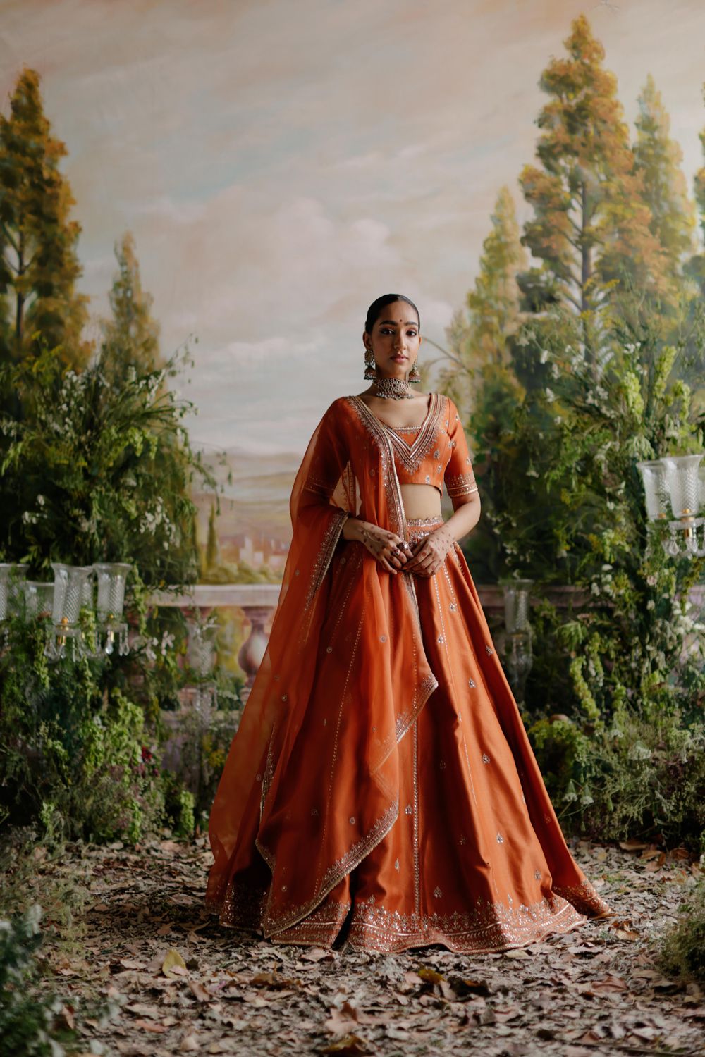 Rust Orange Lehenga Set - Auraya Fashion 