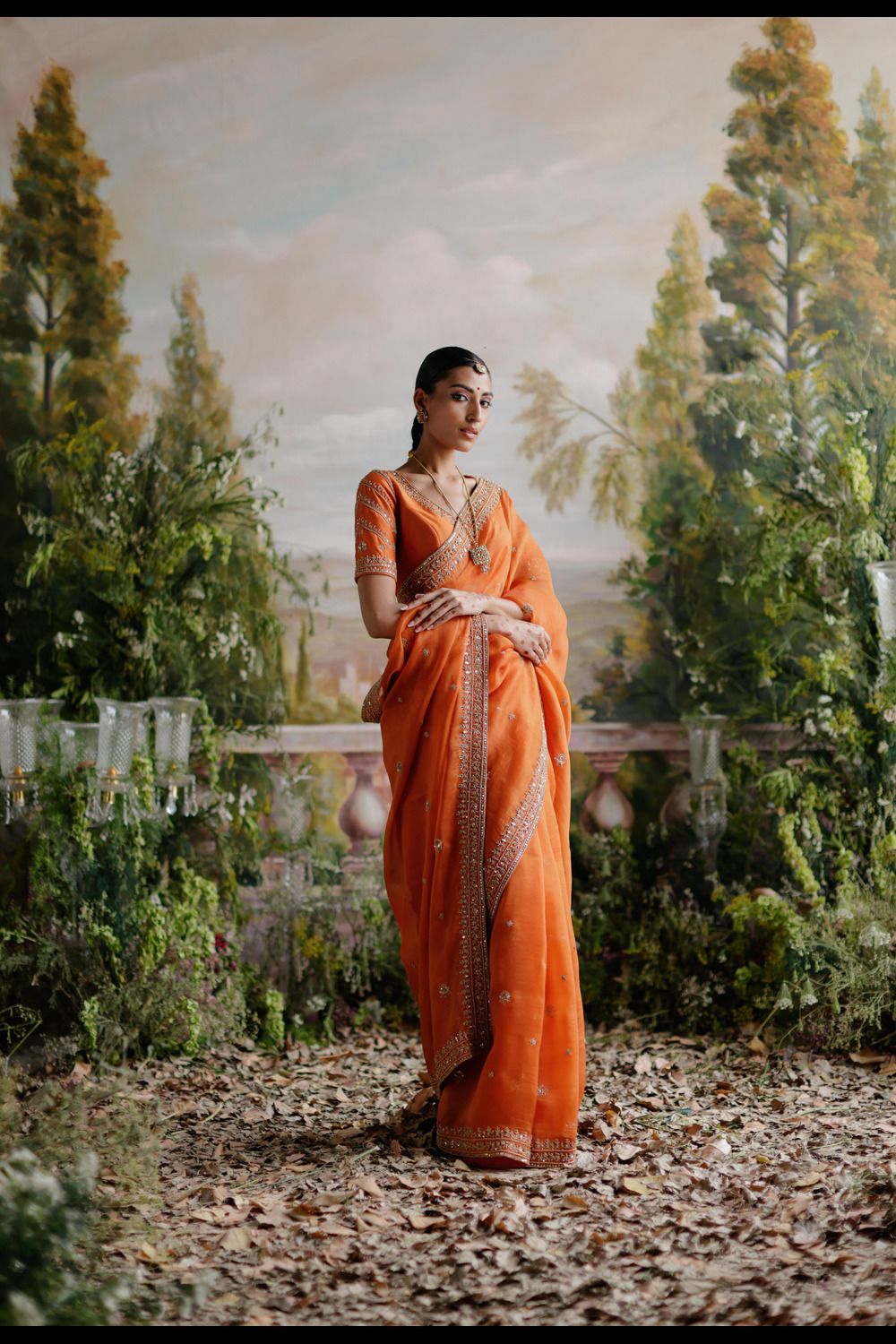 Rust Orange Saree Set - Auraya Fashion 
