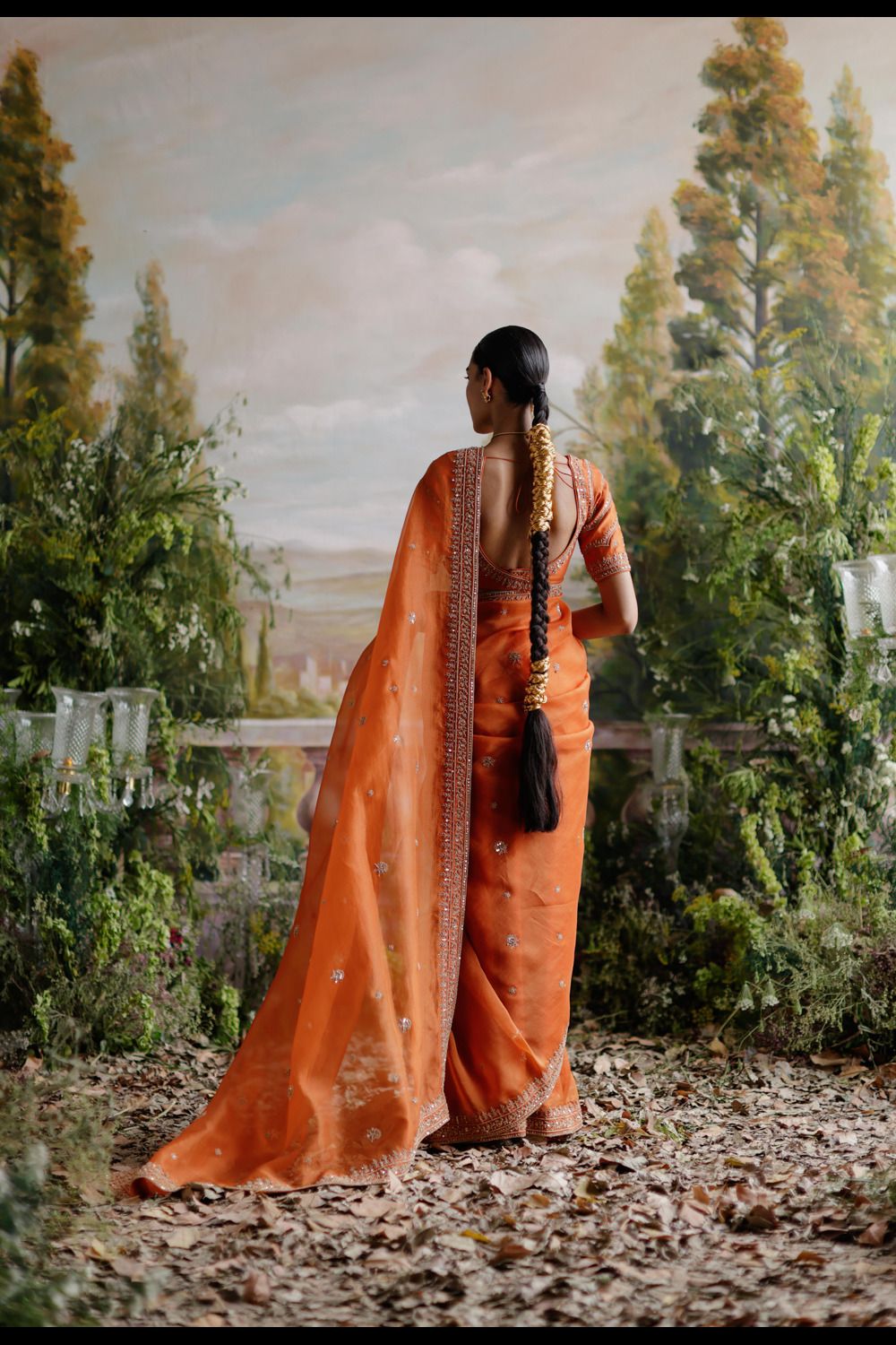 Rust Orange Saree Set - Auraya Fashion 