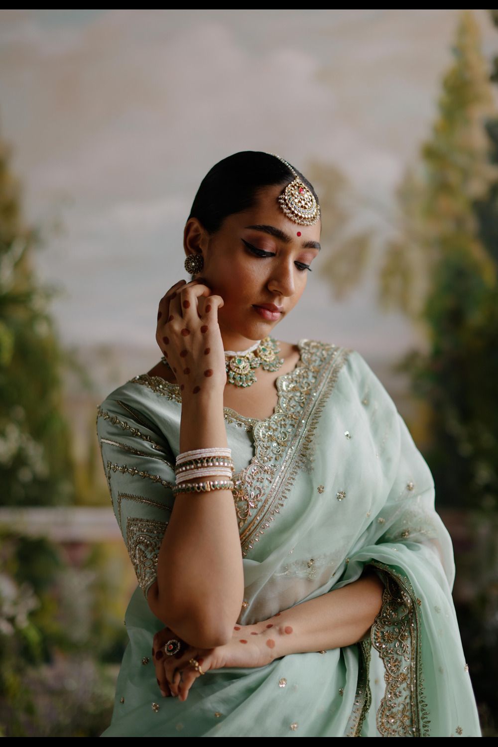 Sage Green Saree Set - Auraya Fashion 