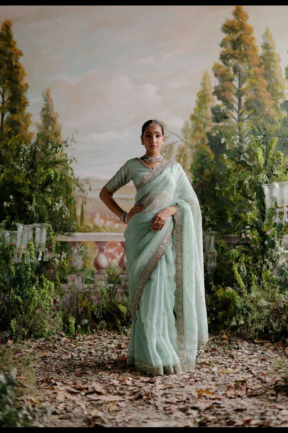 Sage Green Saree Set - Auraya Fashion - Jigar Mali - 