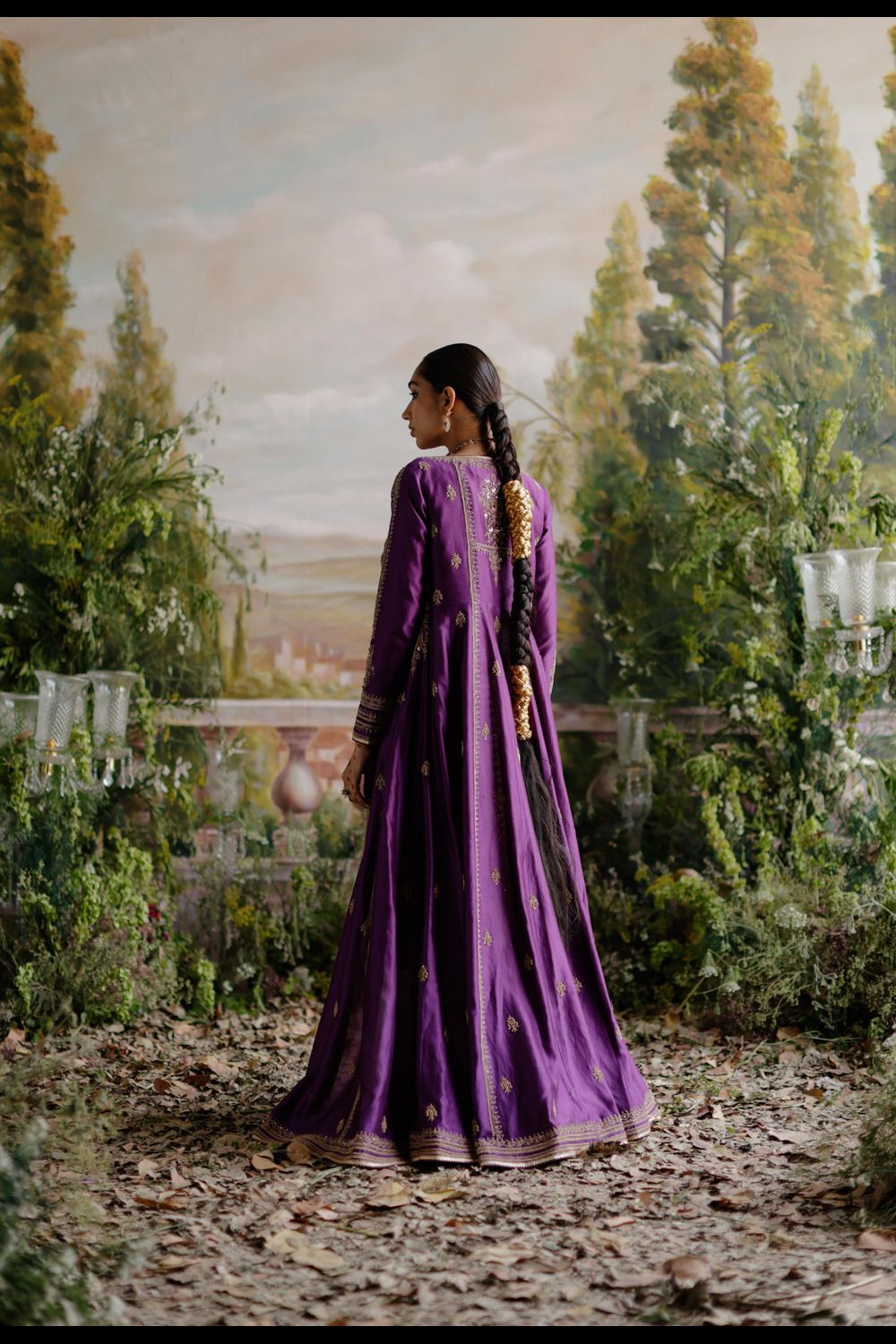 Off White Saree With Purple Jacket Set - Auraya Fashion 