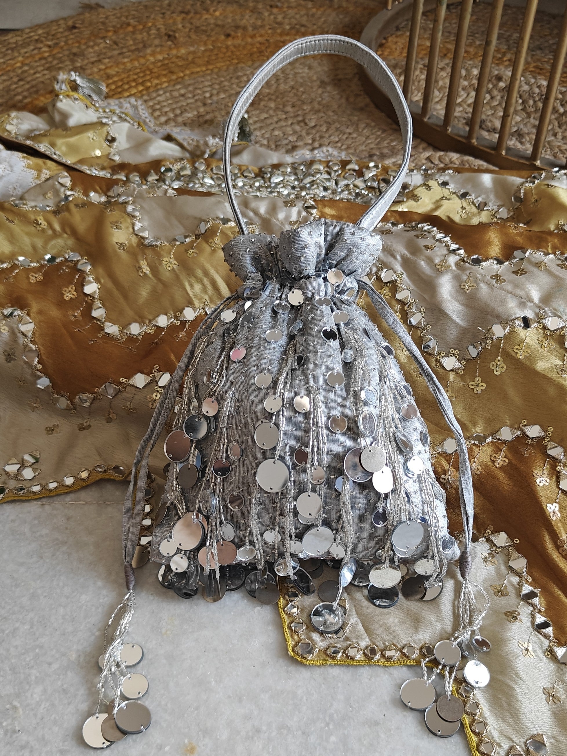 Silver Mirror Potli - Round