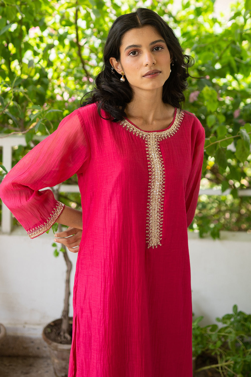 Zardosi Embroidered Hot Pink Kurta Set