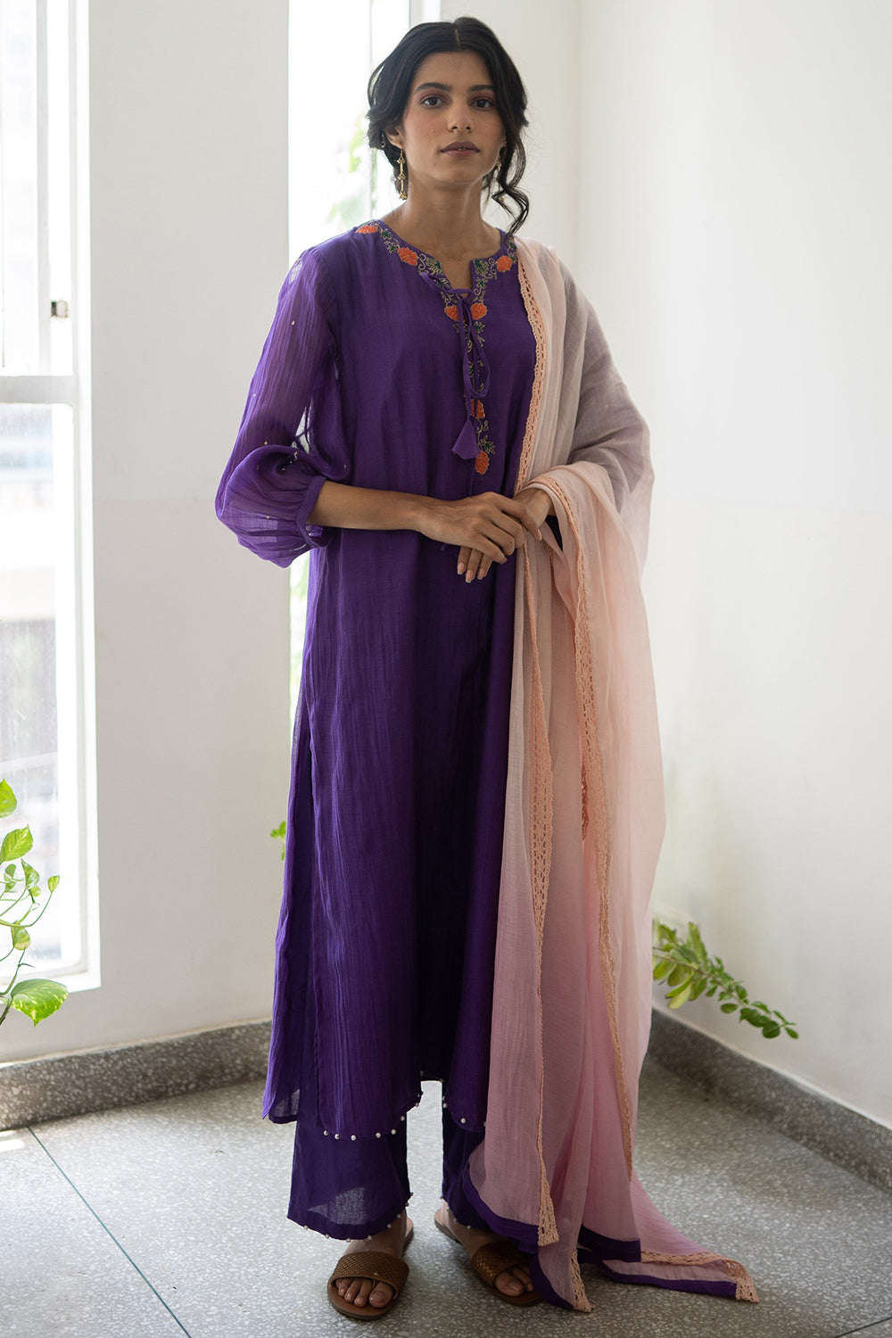 Embroidered Violet Kurta Set