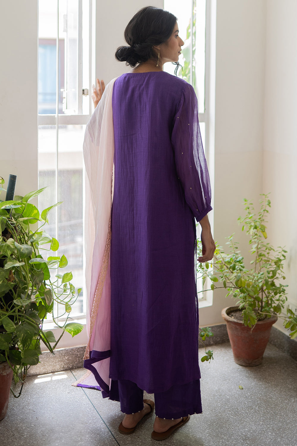 Embroidered Violet Kurta Set