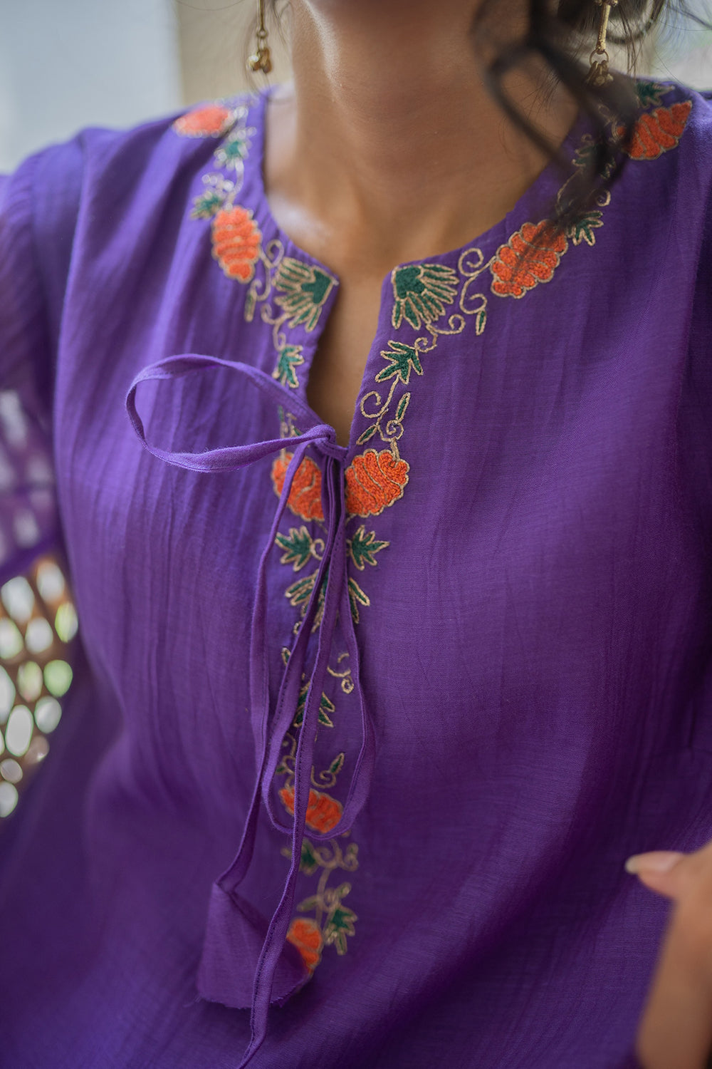 Embroidered Violet Kurta Set