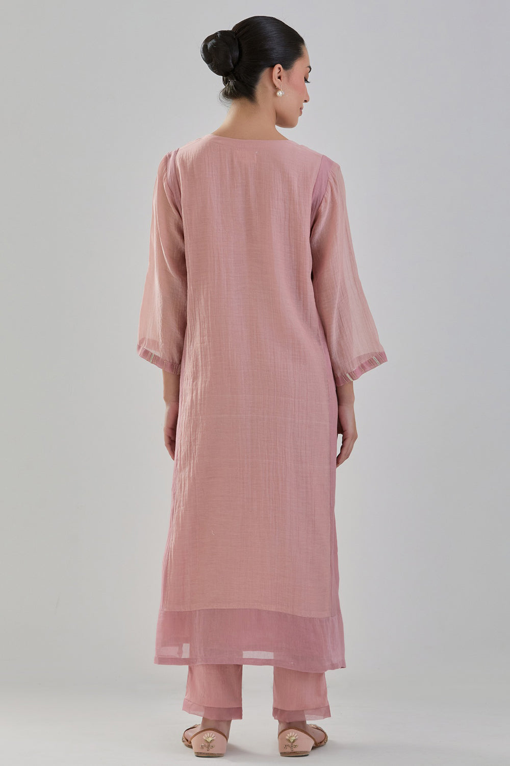 Handwoven Chanderi Kurta Set In Old Rose