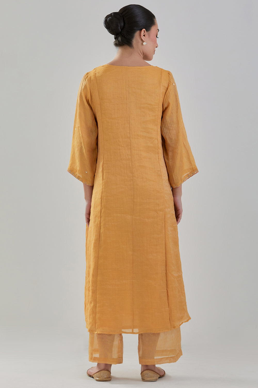 Chanderi Tissue Kurta Set In Ochre