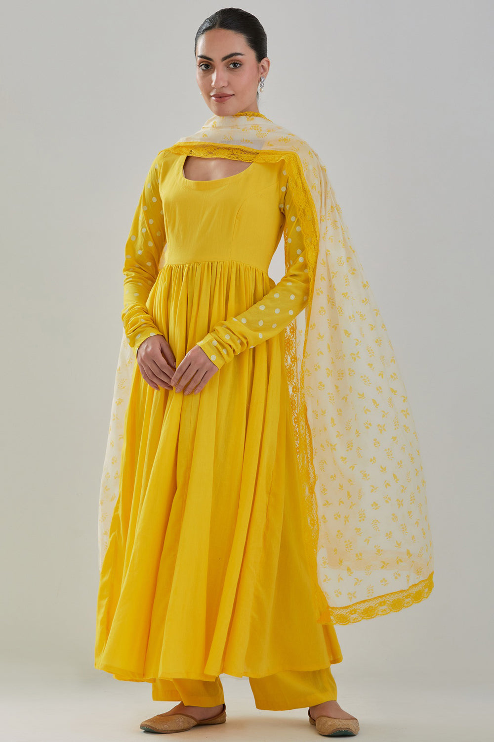 Handwoven Chanderi Anarkali Set In Yellow