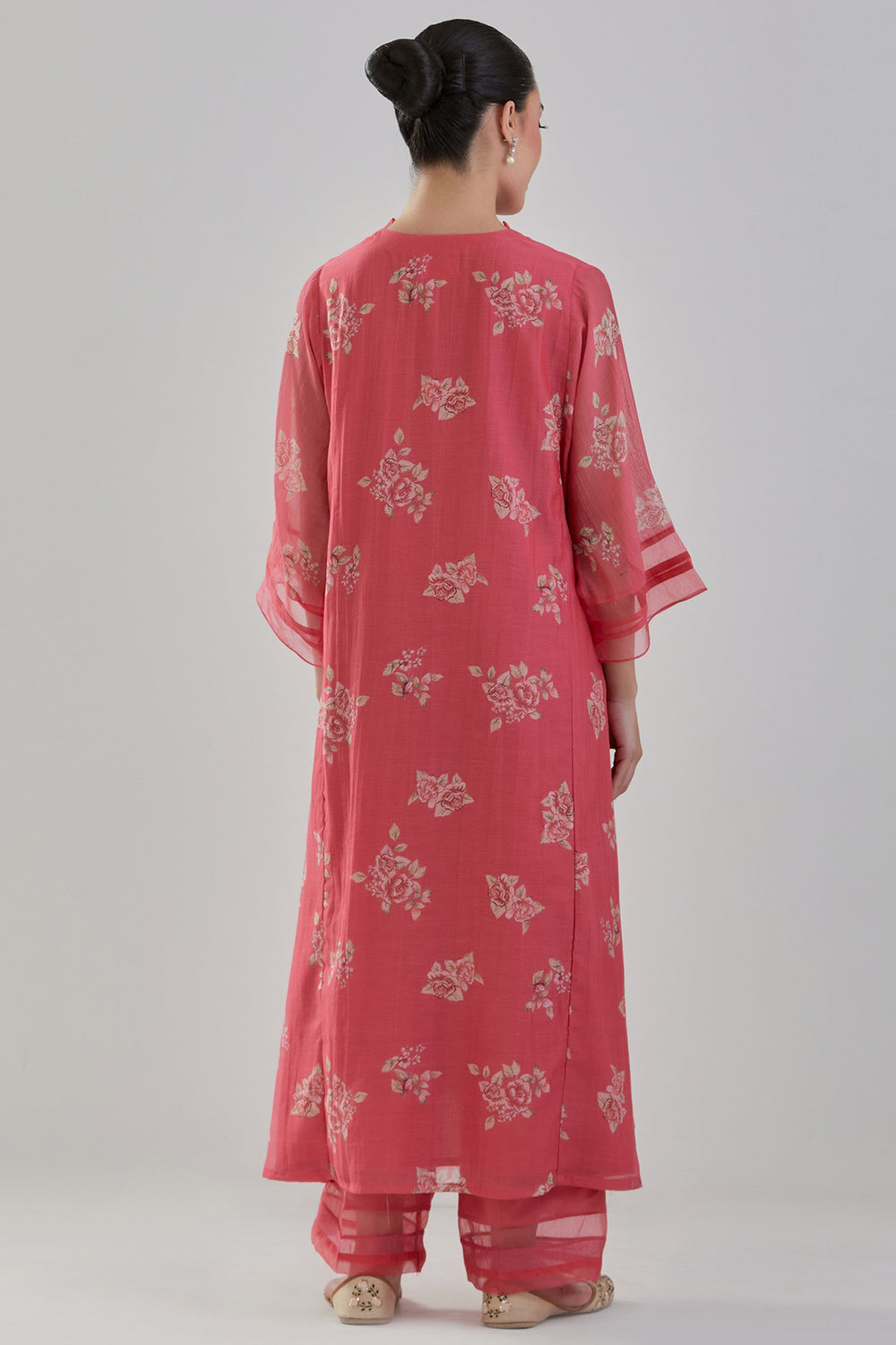 Handwoven Chanderi Kurta Set In Coral