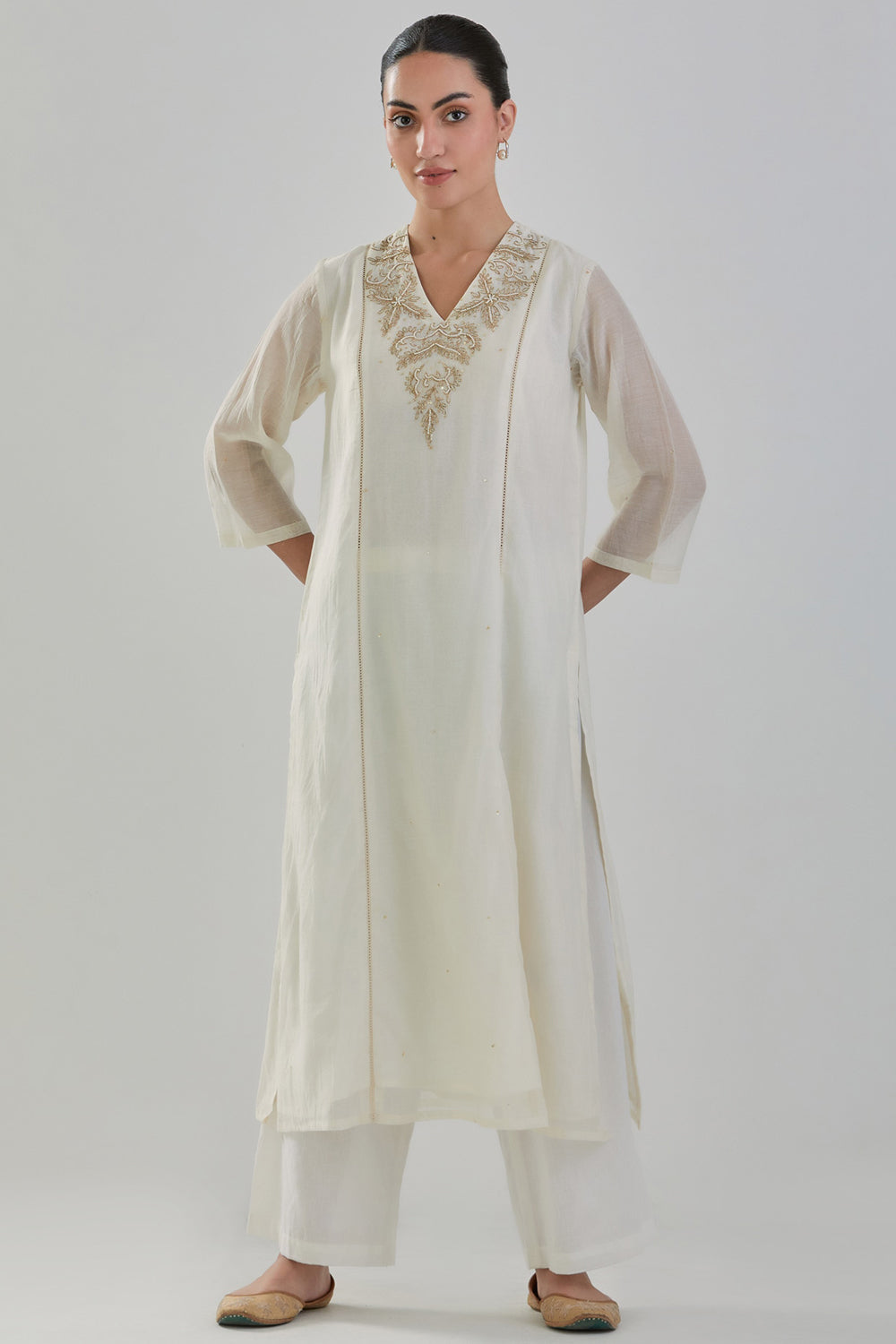 Embroidered Ivory Kurta Set