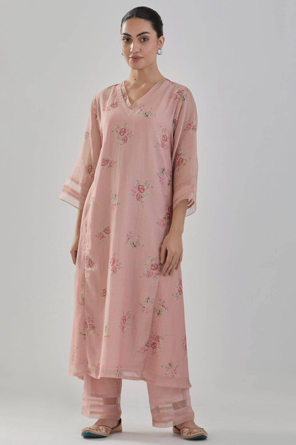 Handwoven Chanderi Kurta Set In Old Rose