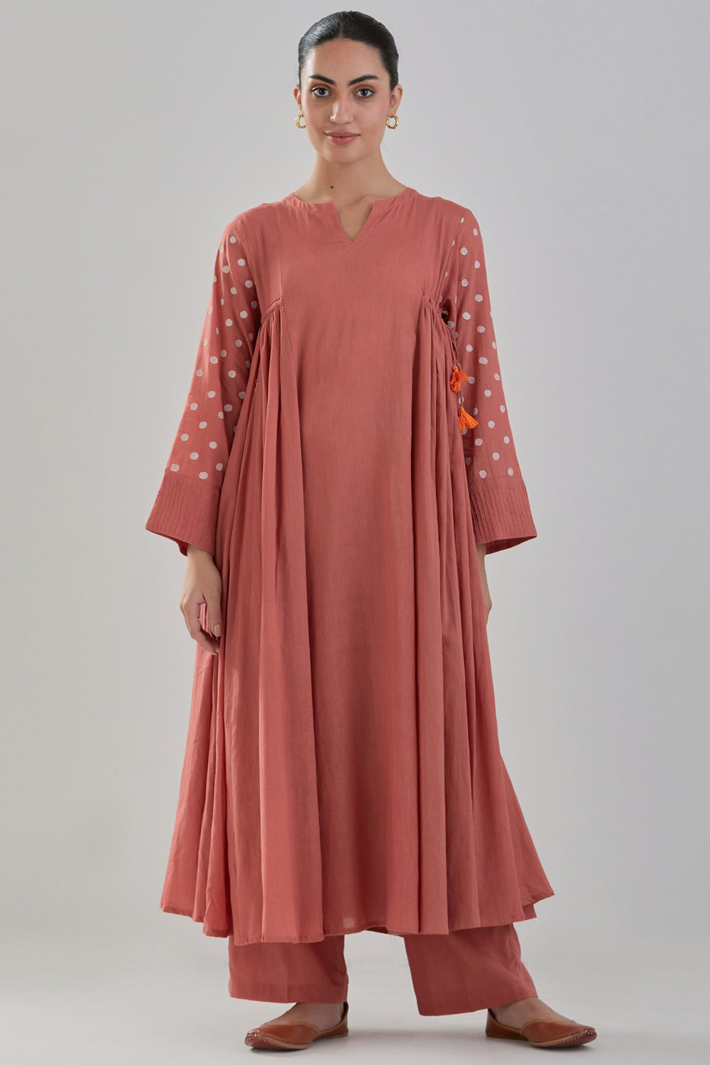 Handwoven Chanderi Kurta Set In Old Rose